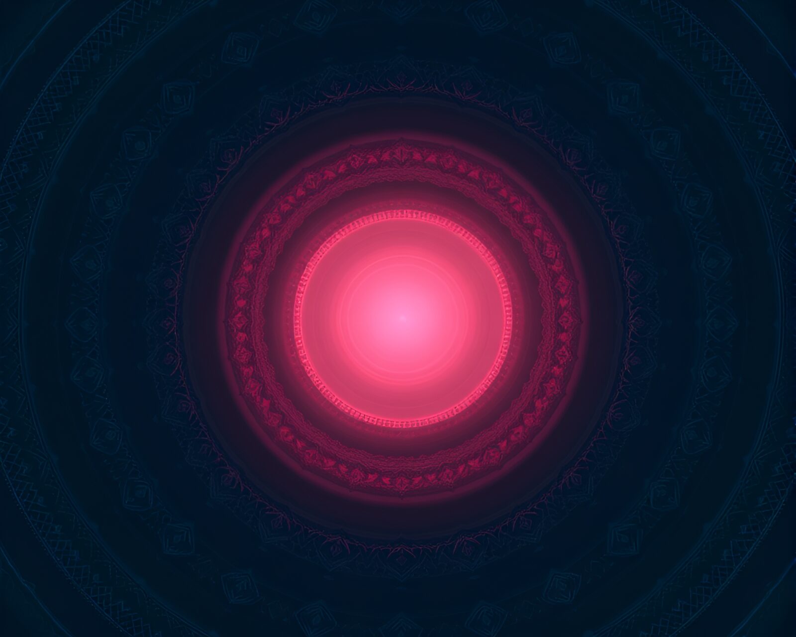 Concentric circles glowing in pink fractal sunrise pattern