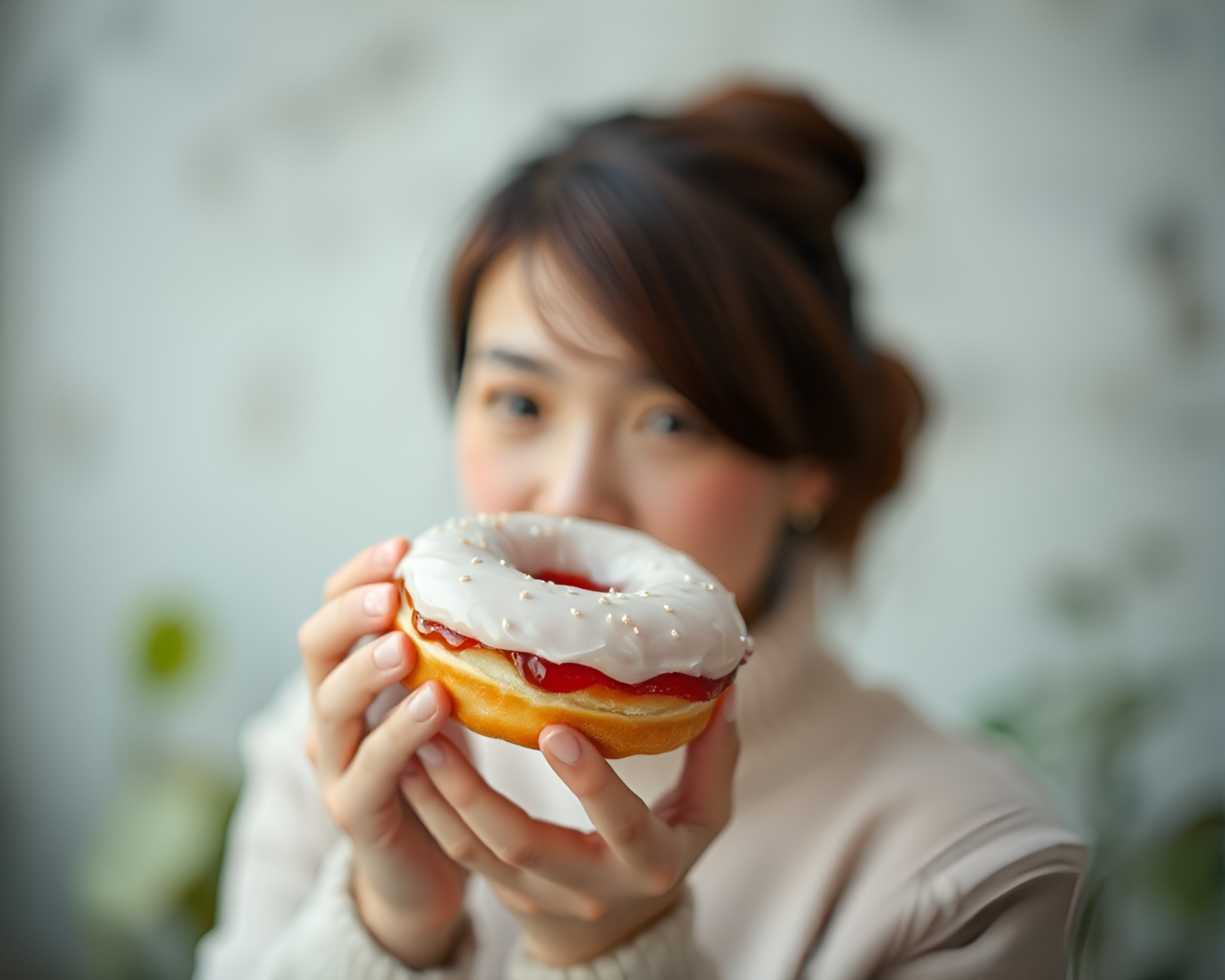 Tilt-Shift Jelly-Filled Doughnut Environmental Portrait – free AI stock image