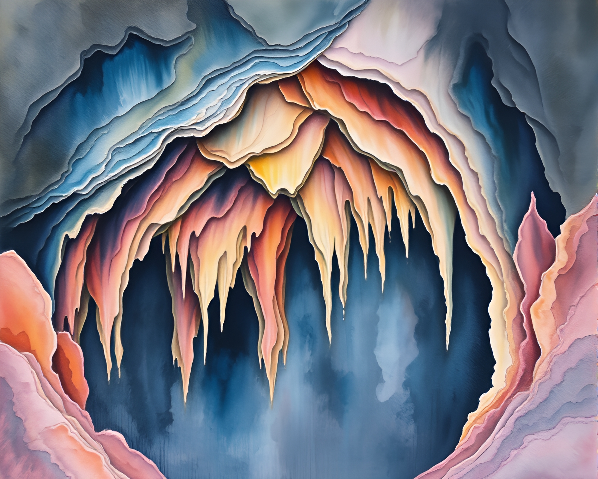 Mystical Cave Stalactites with Oil Impasto Ridges – free AI stock image