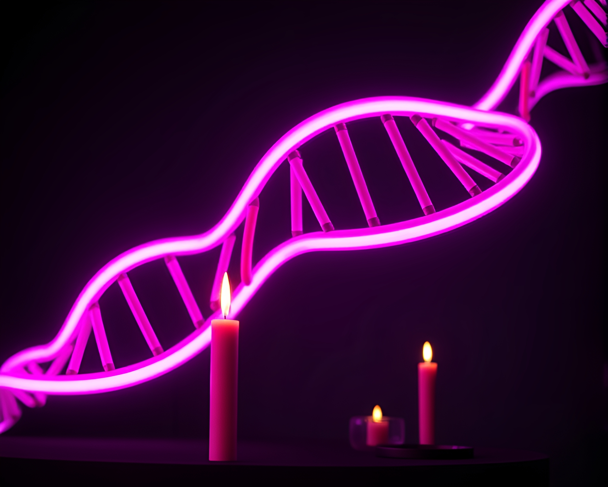 Neon DNA Helix at Sunrise Candlelit Scene – free AI stock image