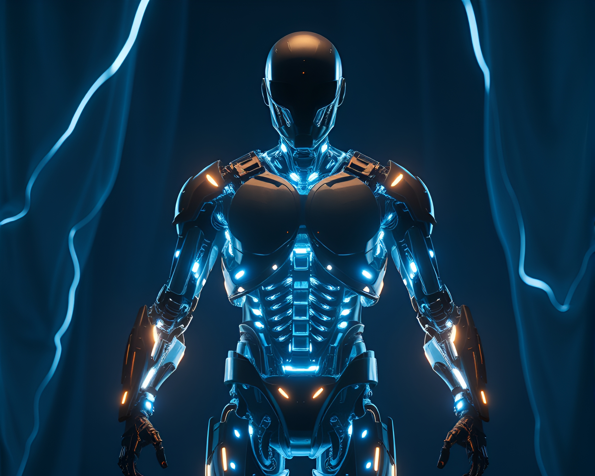 Futuristic Exoskeleton Suit through Fiery Torchlight Frame – free AI stock image