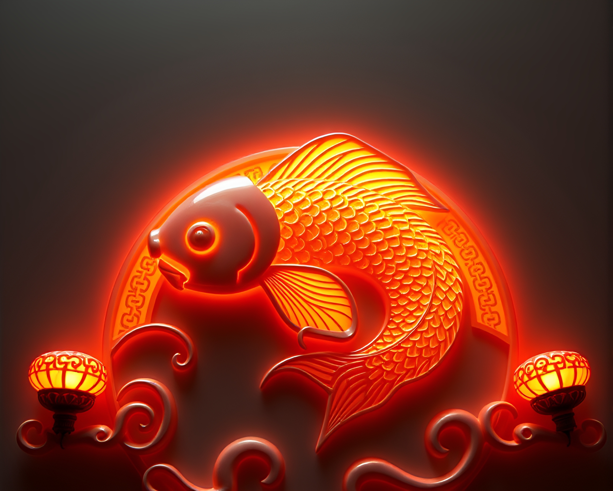 Utopian Koi Fish Engraved Details Rim Lighting – free AI stock image