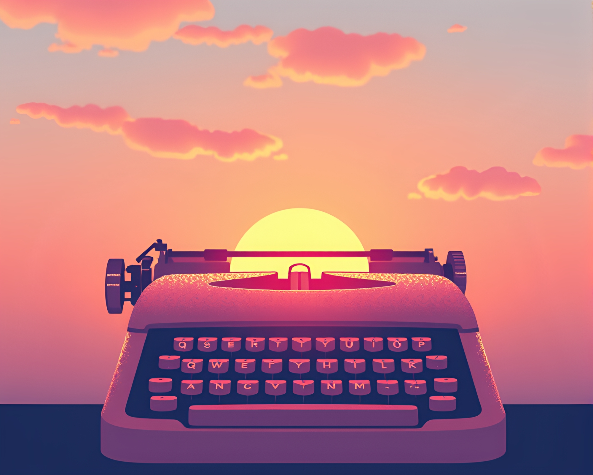 Vintage Typewriter at Sunrise Stippling Illustration – free AI stock image