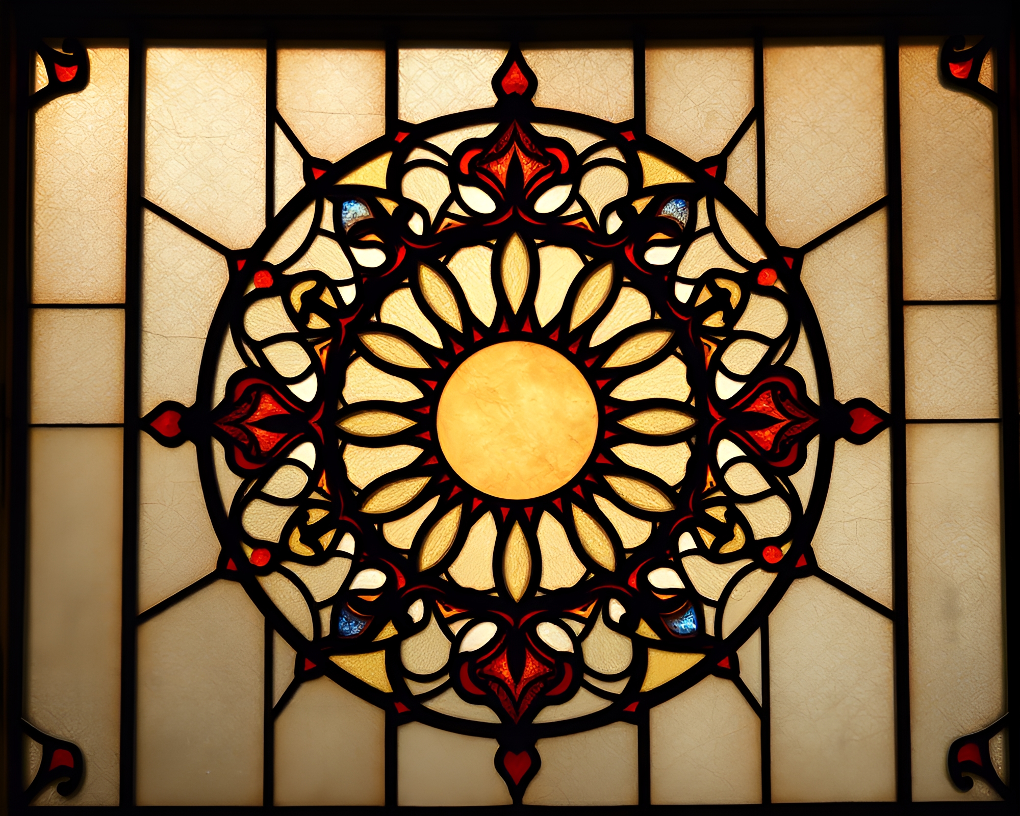 Ethereal Stained-Glass Window in Copper Tones – free AI stock image