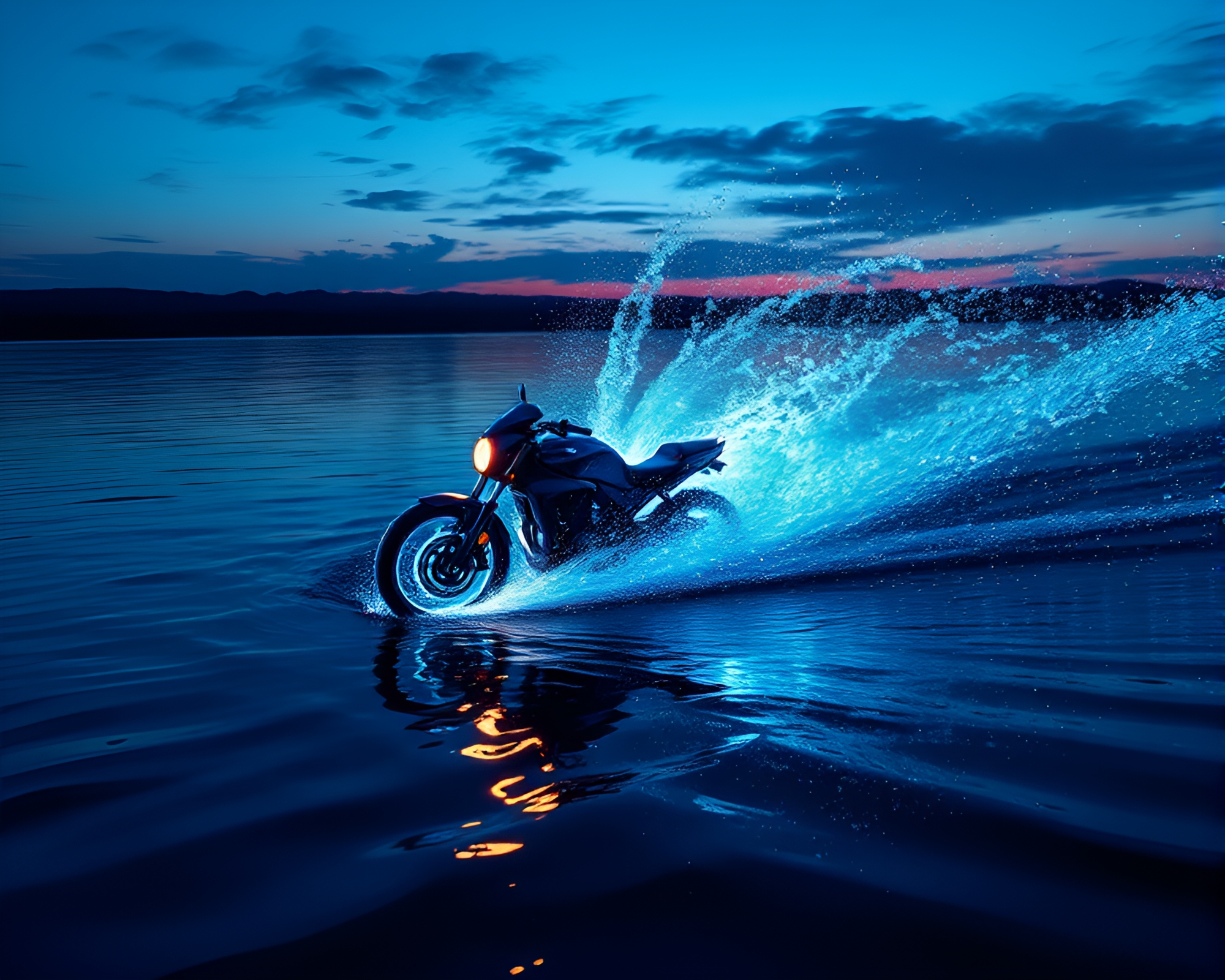 Twilight Blue Hoverbike Racing Through Water Whirlpool – free AI stock image