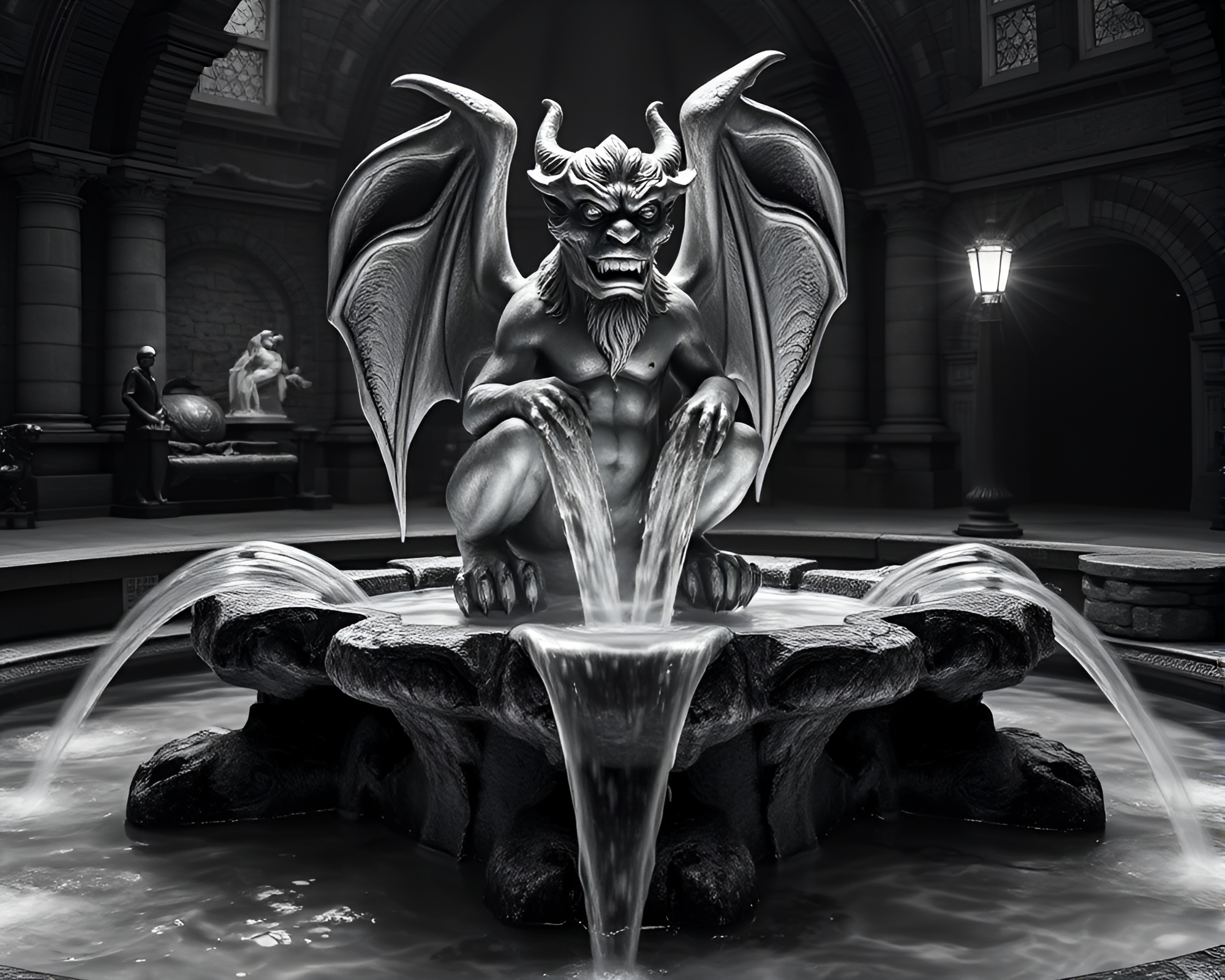 Gargoyle Guardian in Enchanted Whirlpool Dungeon – free AI stock image