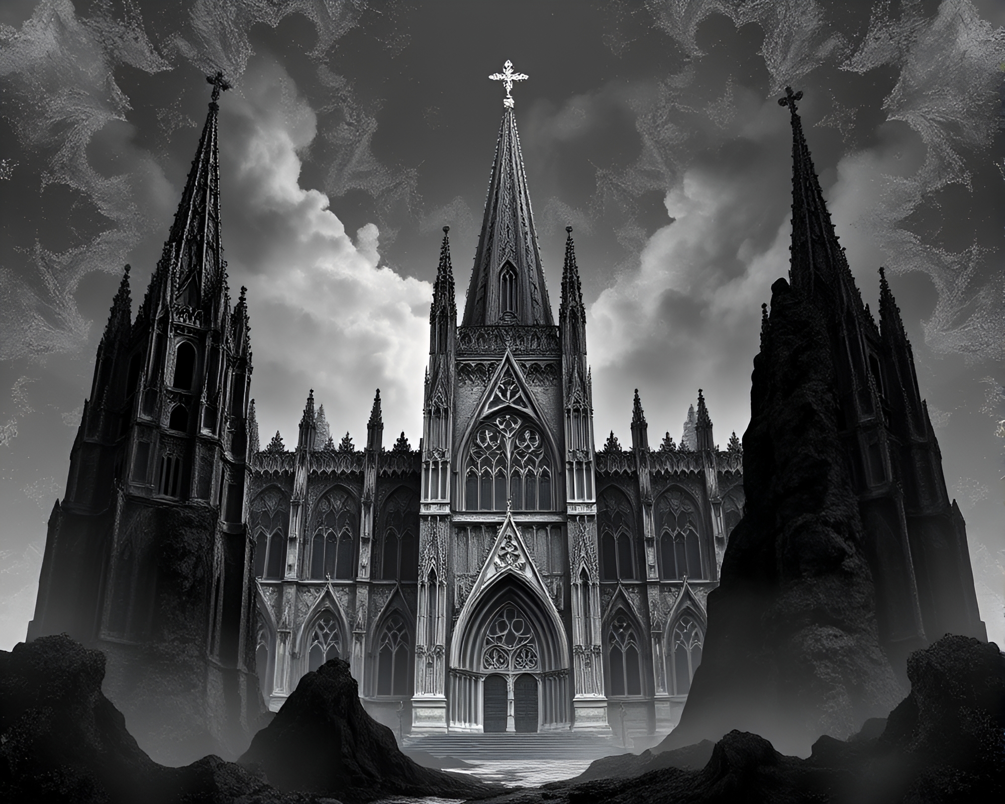Fractal Gothic Cathedral in Volcanic Ash Light – free AI stock image