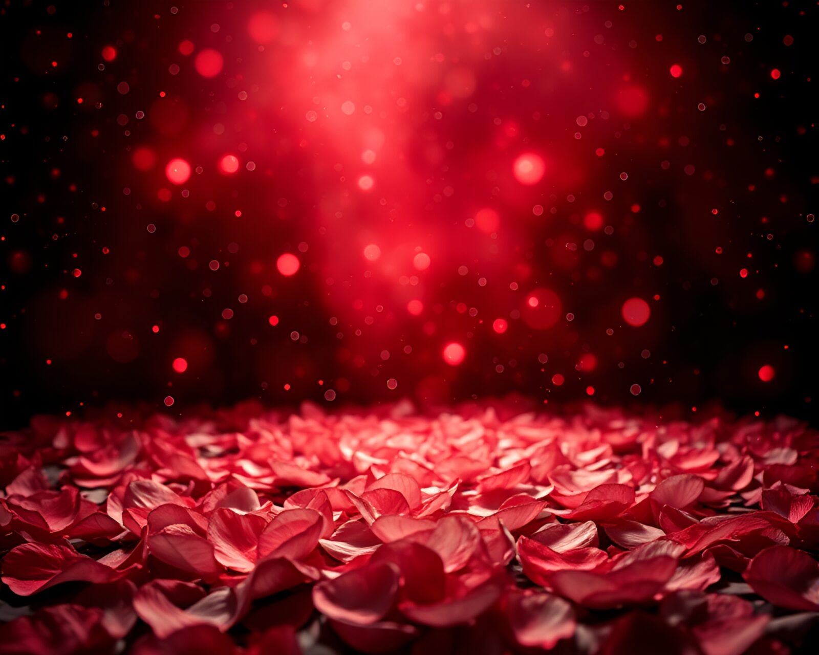 Red light-painted flower petals in a parallel universe