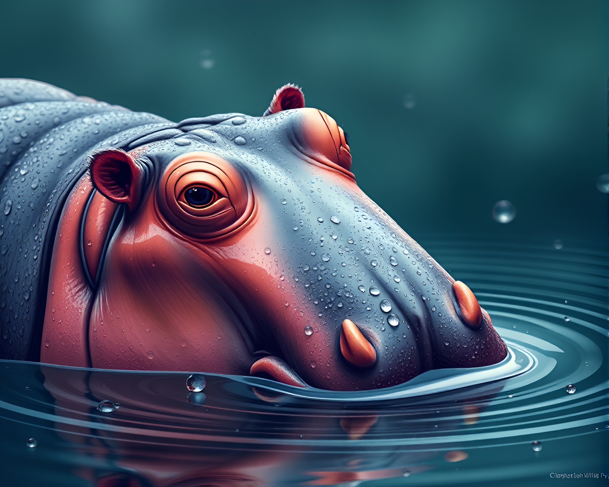 Hippopotamus in Dew Drops: Material Design Dream – free AI stock image