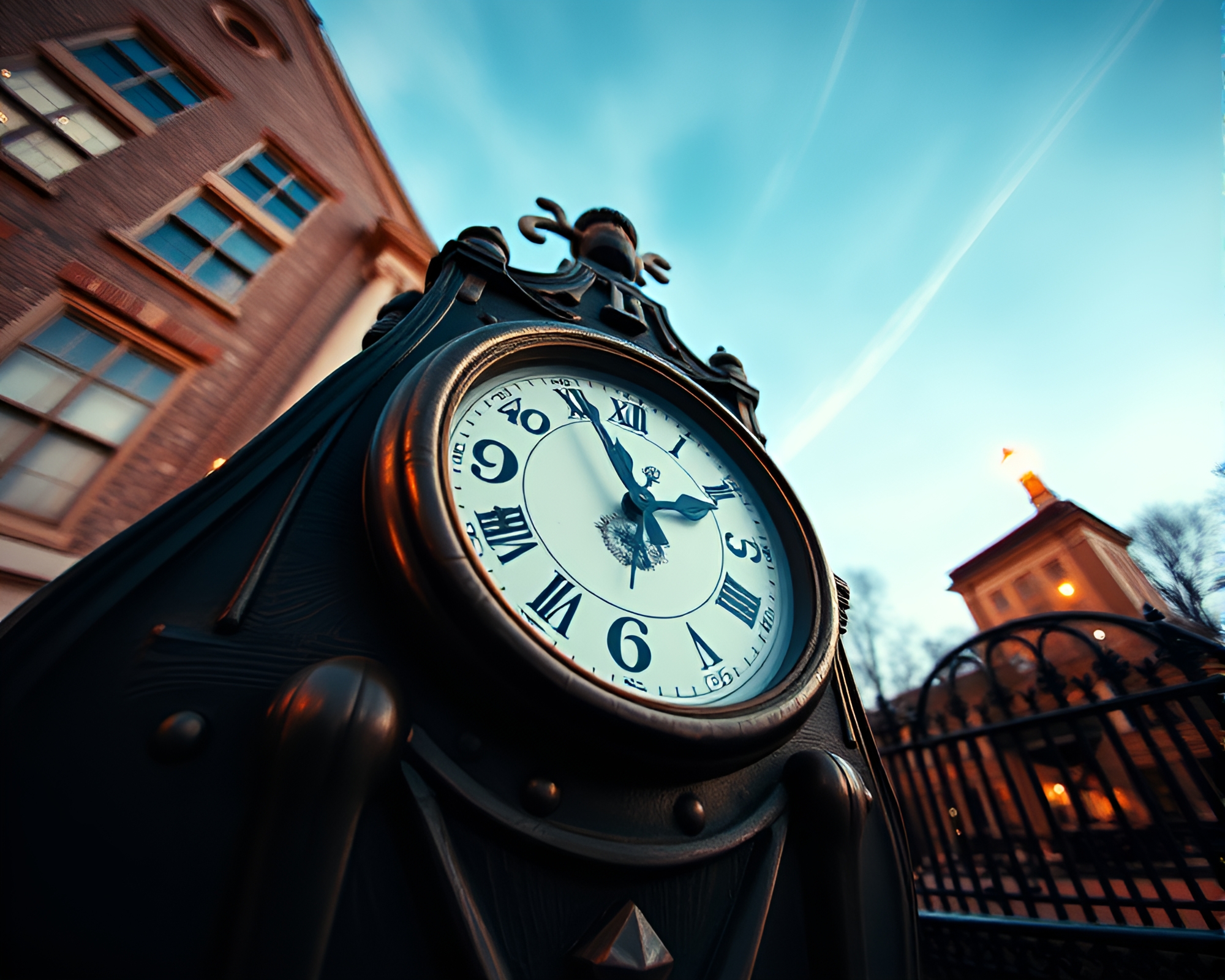 Bronze Chrono Clock Tower with Long Exposure Glow – free AI stock image