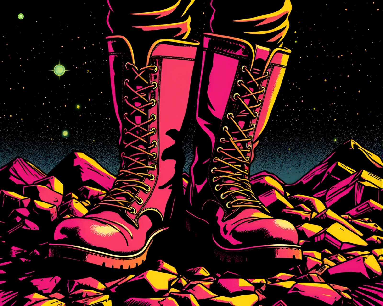 Colorful retro image of gravity boots in pixelated environment