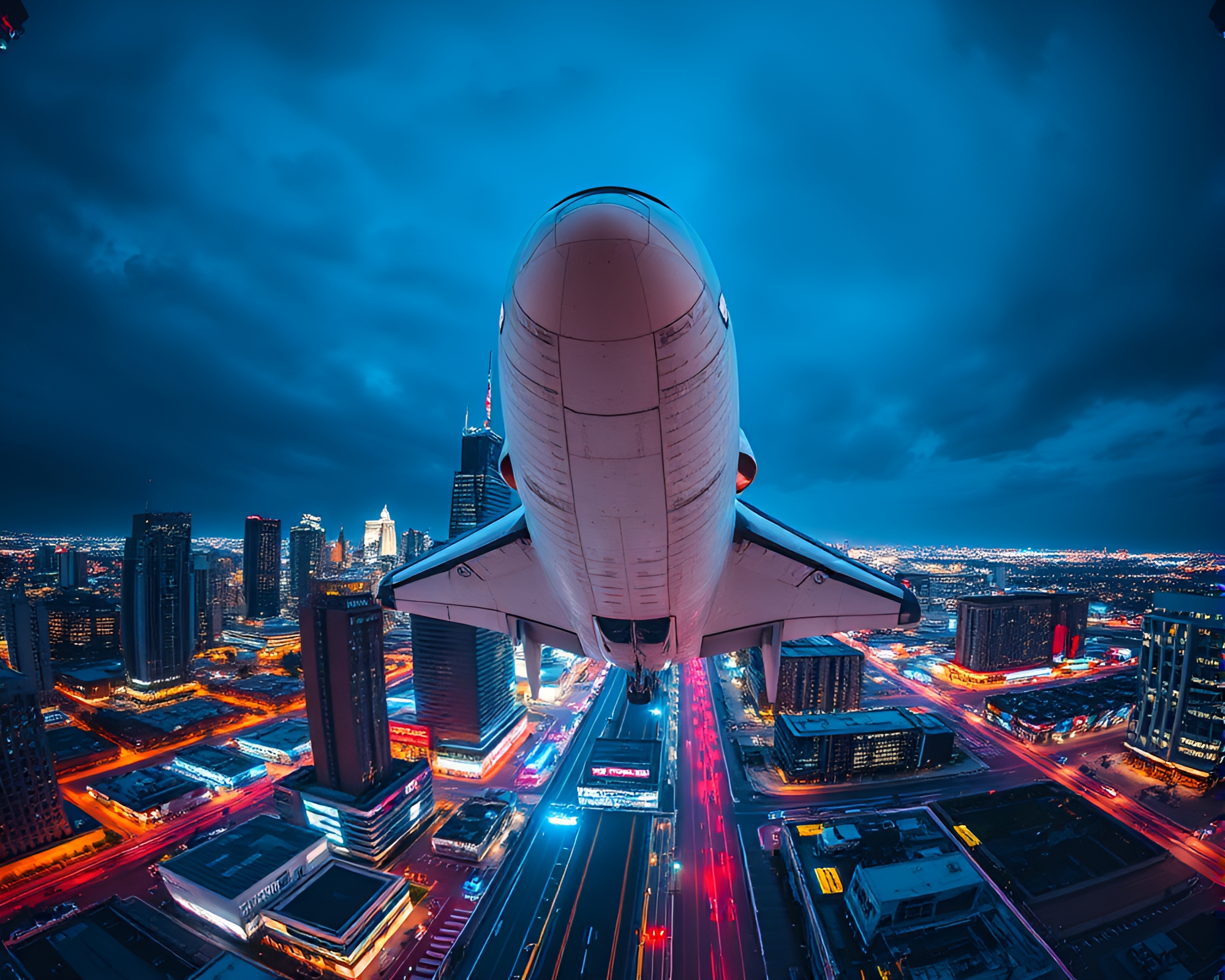 Neon City Space Shuttle Launch – free AI stock image