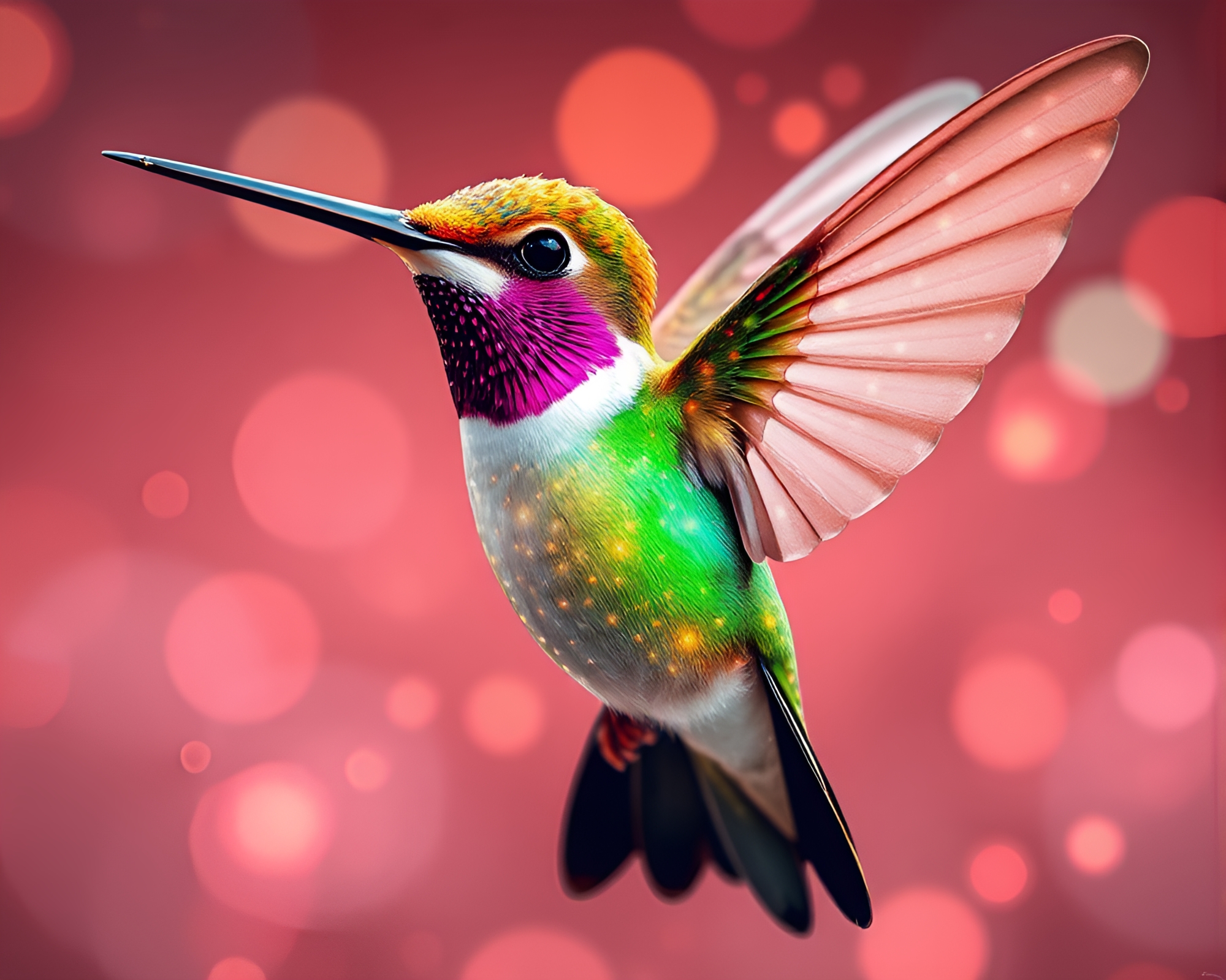 Enchanting Pointillist Hummingbird Bathed in Peachy Glow – free AI stock image