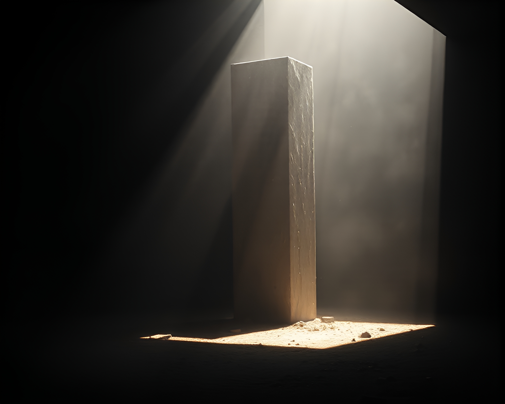 Mystical Monolith Emerging from Dusty Shadows – free AI stock image