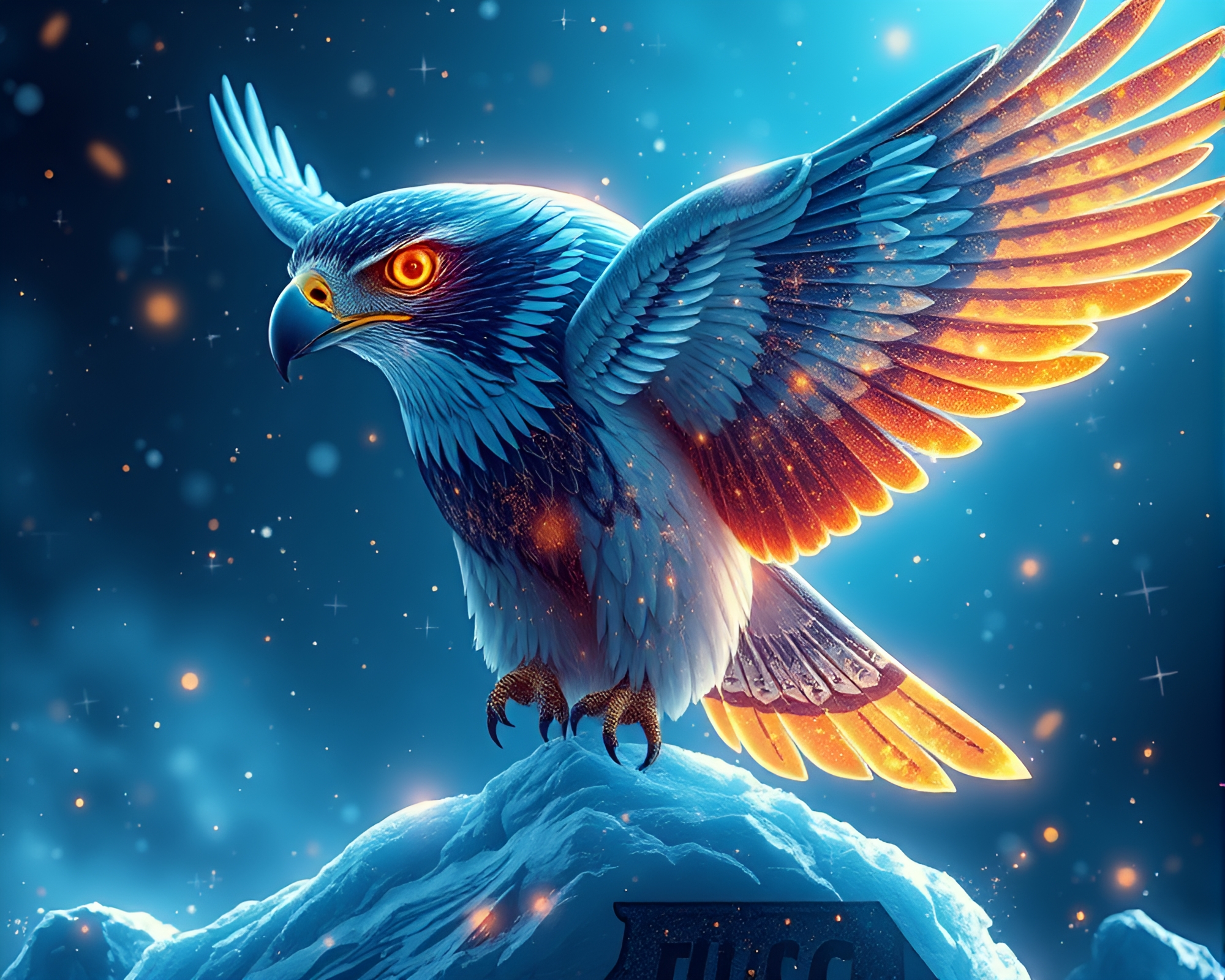 Gilded Falcon in Arctic Blue Futuristic Illustration – free AI stock image