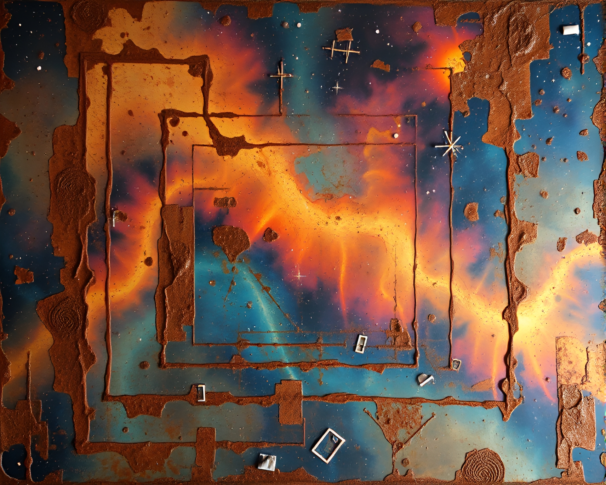 Rust Patina Portal in Cosmic Mirror Maze – free AI stock image