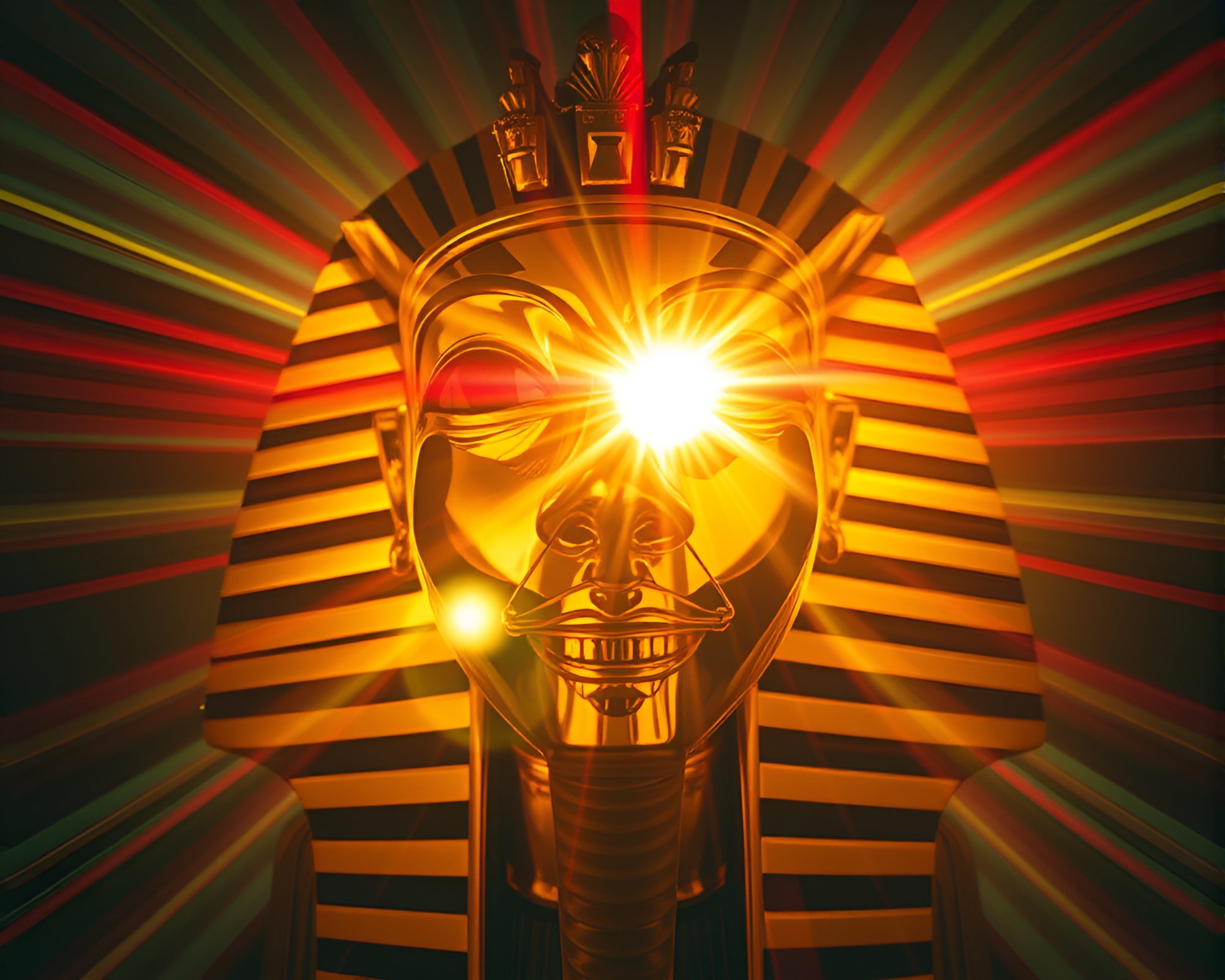 Pharaoh’s Mask in Solar Flare Fisheye Pop Art – free AI stock image