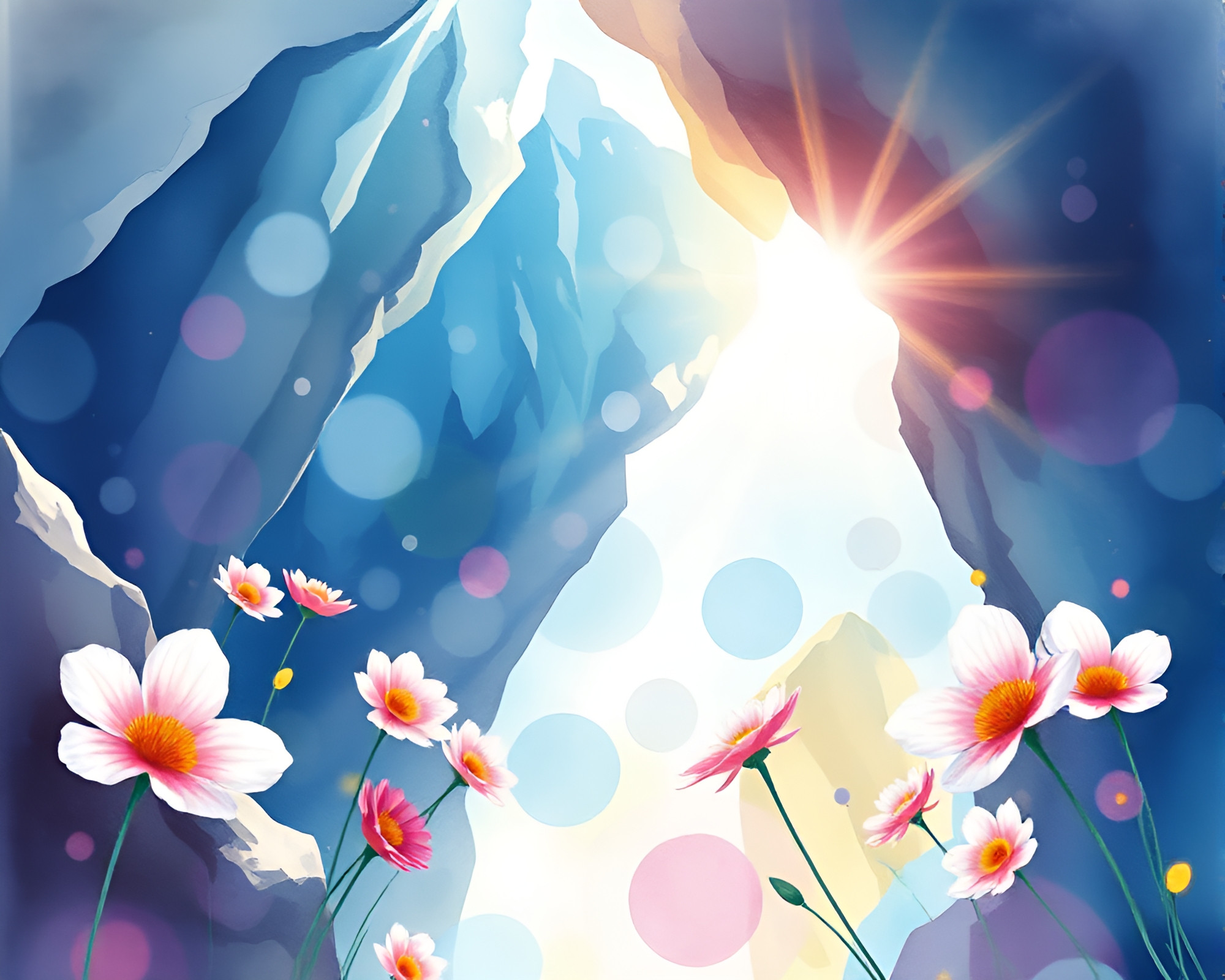 Spectral Glacial Cave Watercolor Bloom Journey – free AI stock image