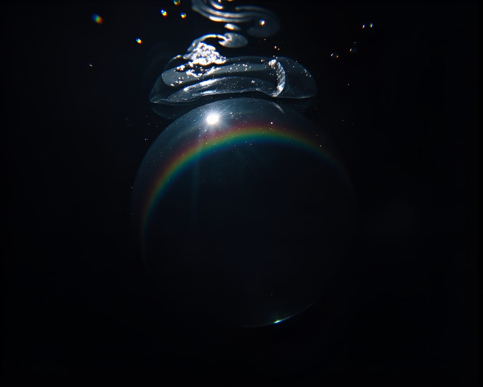 Spectacular rainbow colors reflecting under a crystal clear dome underwater