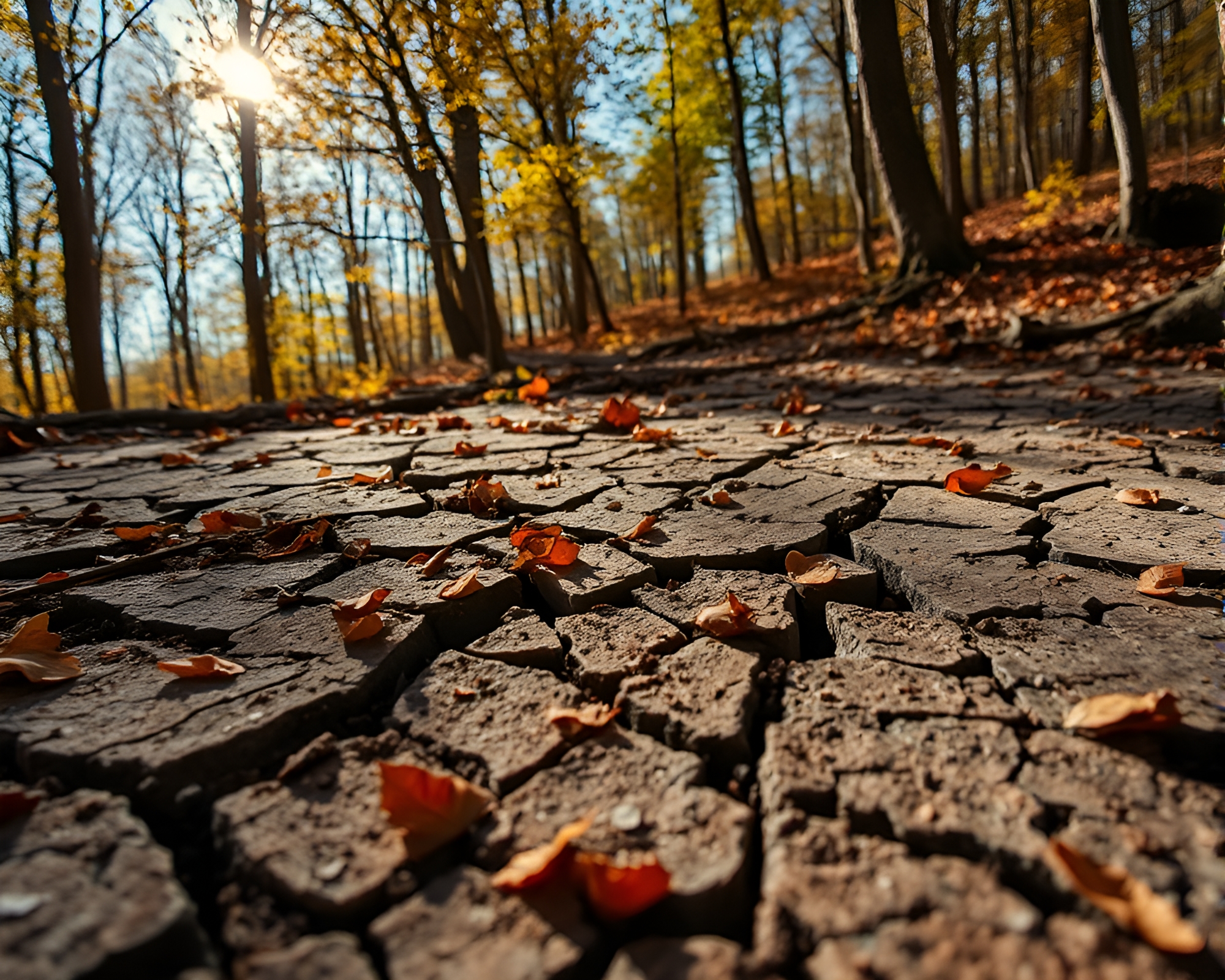 Autumn Forest Cracks with Glossy Highlights – free AI stock image
