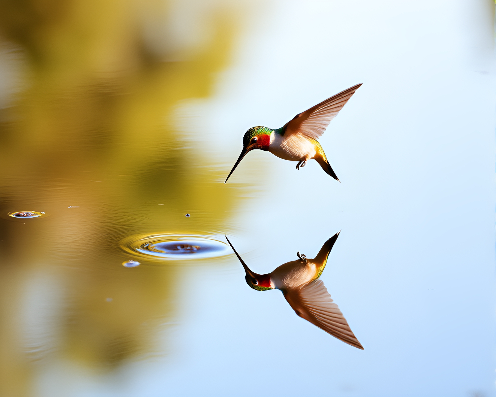Ethereal Hummingbird Puddle Reflection – free AI stock image
