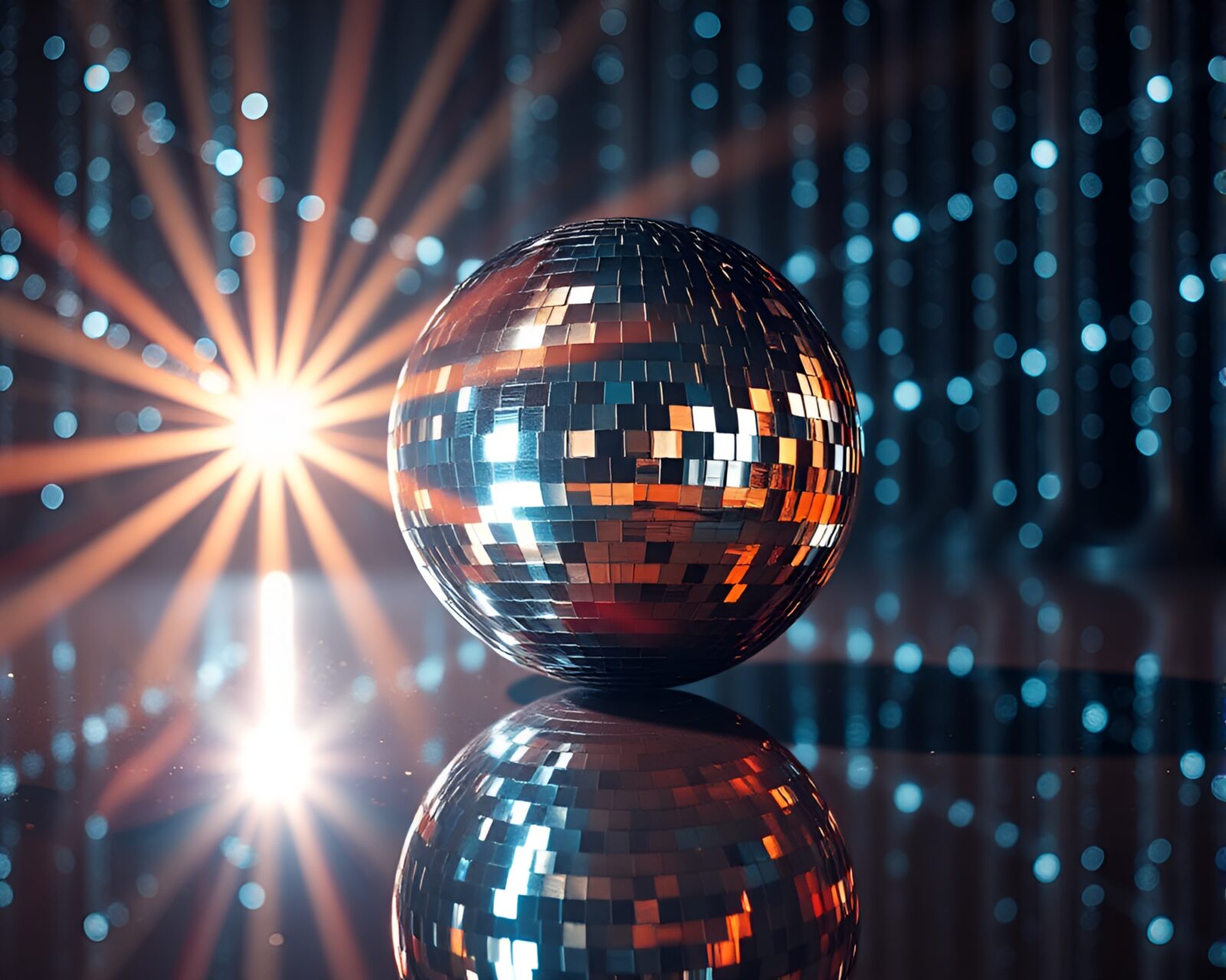 Binoculars reflecting disco ball rays with real-time rays