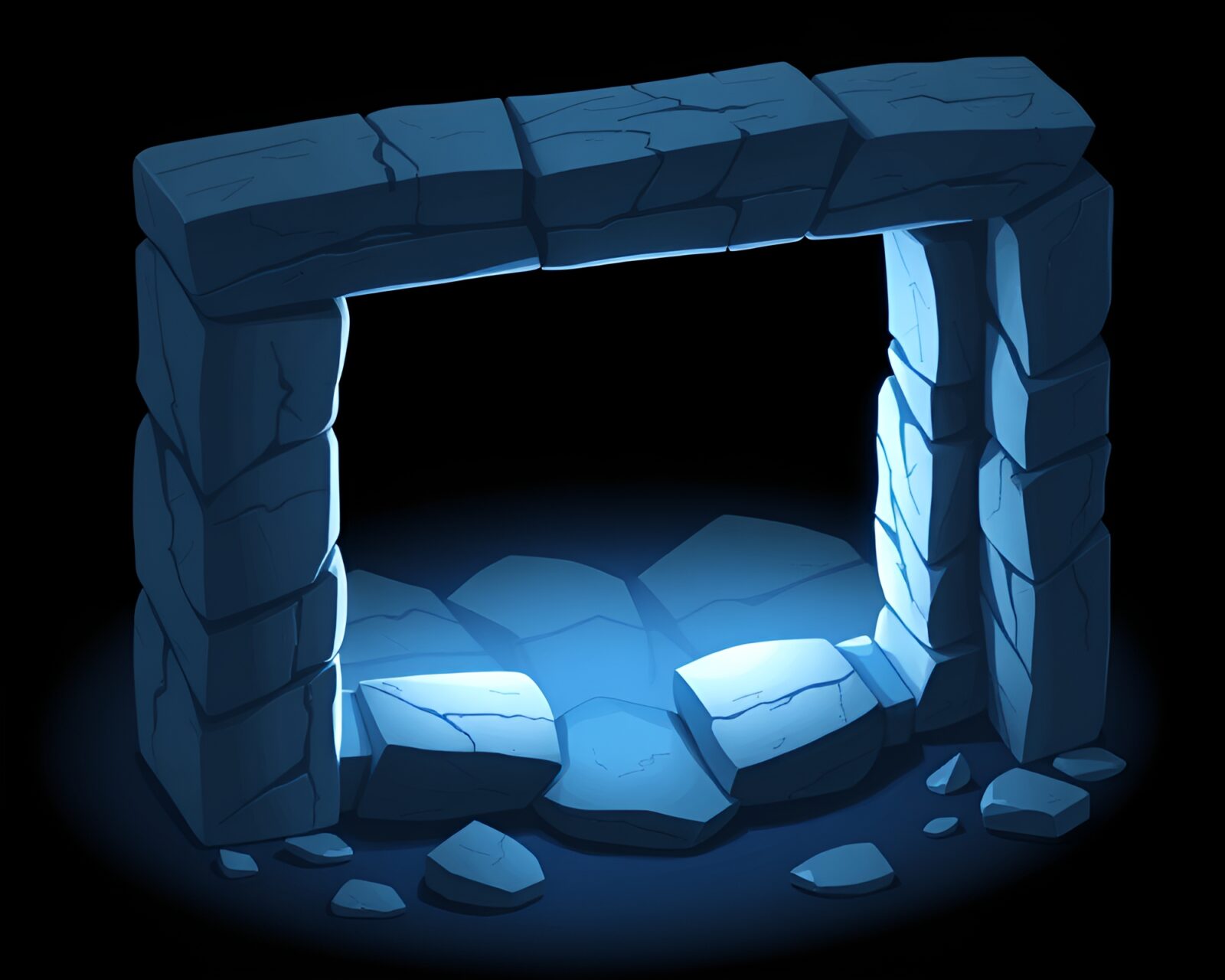 Fantasy illustration of rune stone glowing in blue shadows
