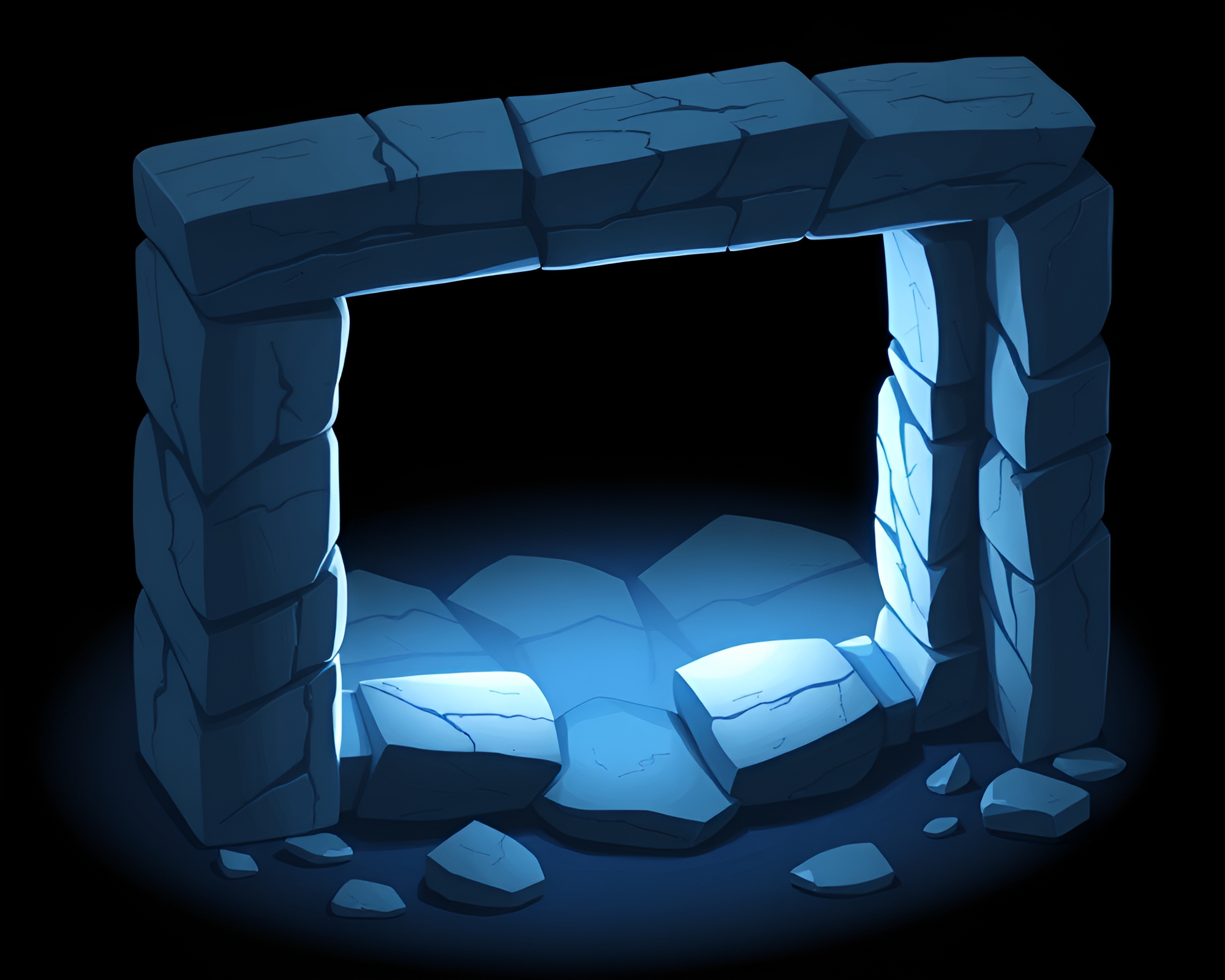 Glowing Rune Stone in Monochrome Blue Isometric World – free AI stock image