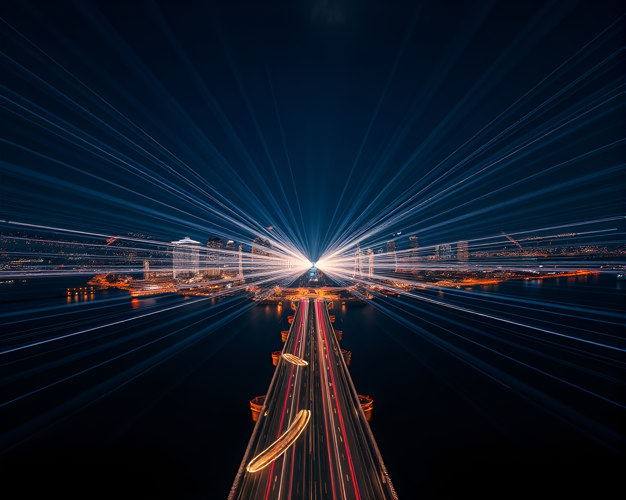 Leviathan’s Radial City Lights: Path Tracing Masterpiece – free AI stock image