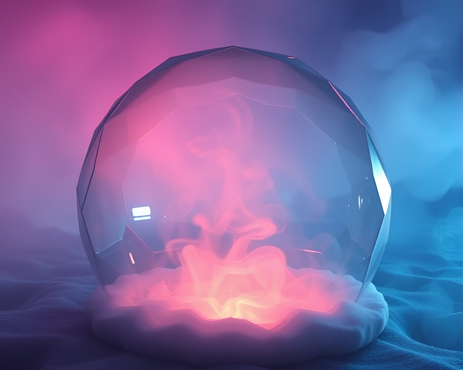 Transparent igloo with swirling smoke rings in vibrant colors