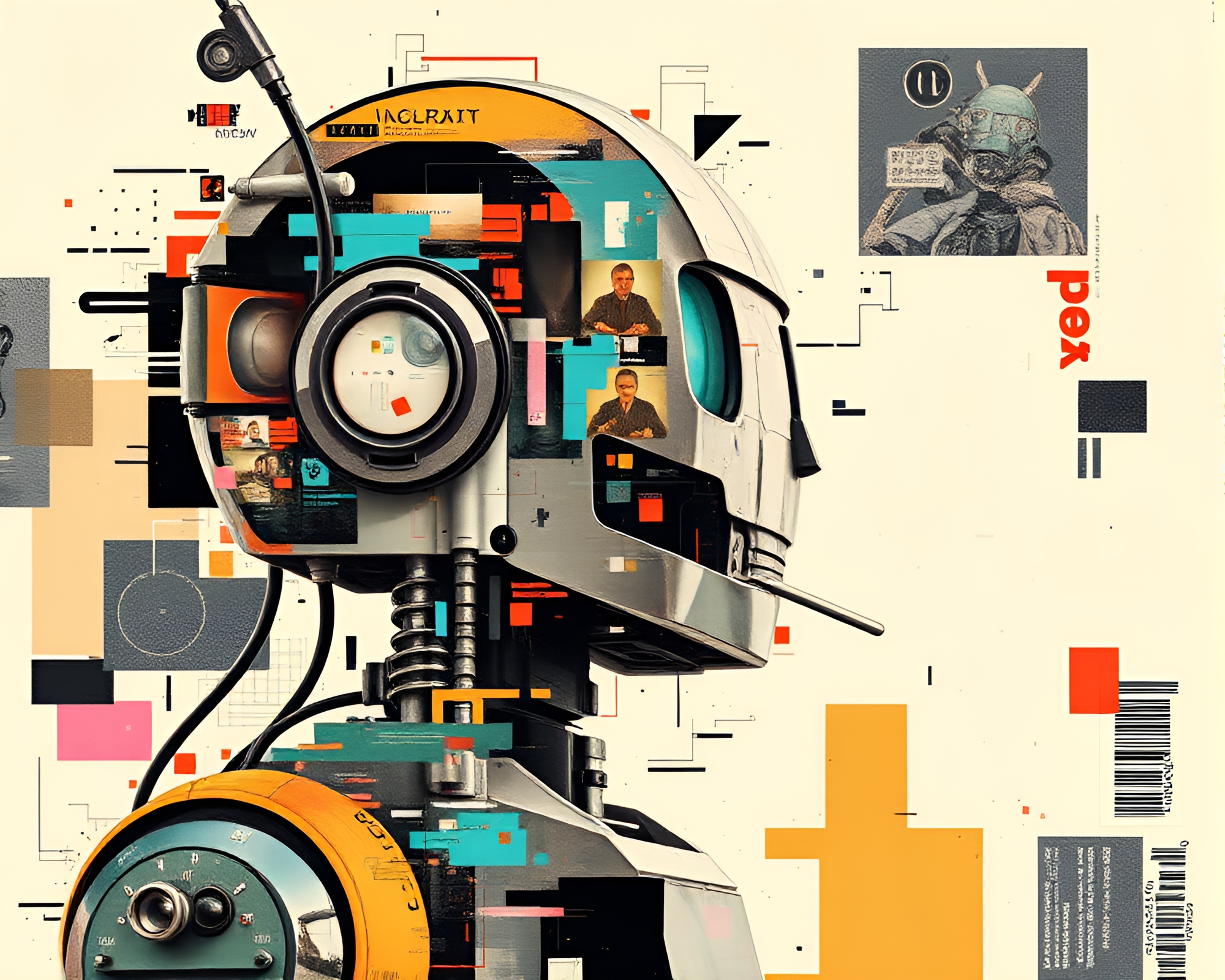 Digital Collage of Glitchy Robot Cutouts – free AI stock image