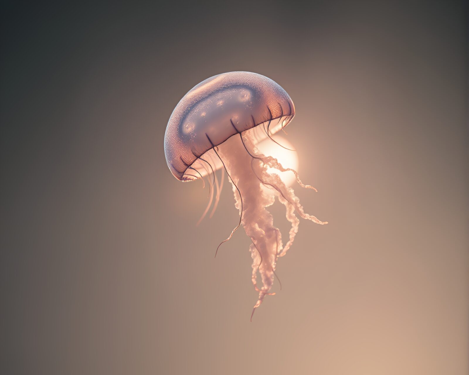 Soft focus image of bioluminescent jellyfish in eclipse shadow