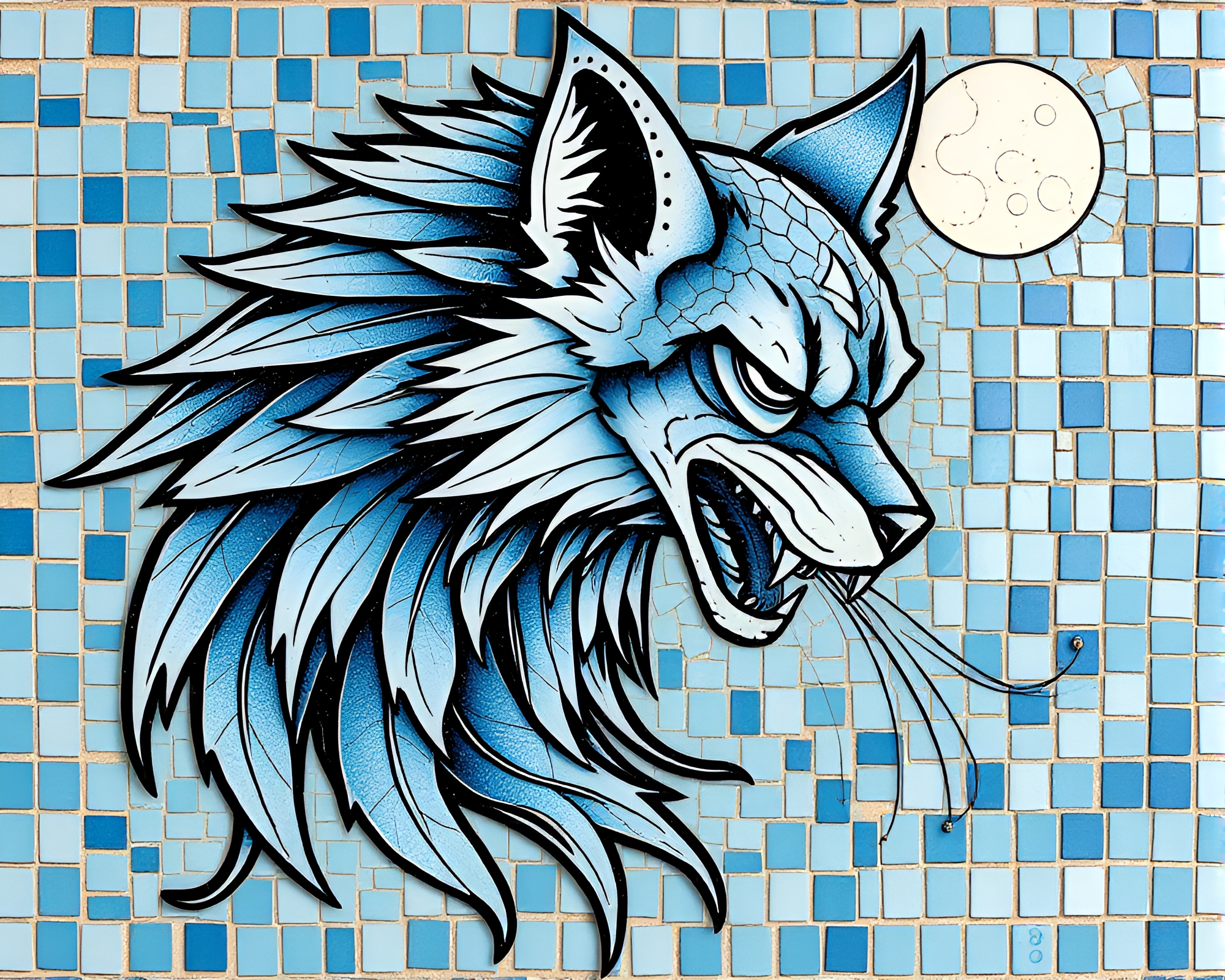 Banshee Queen: Arctic Blue Tattoo Flash Mosaic – free AI stock image