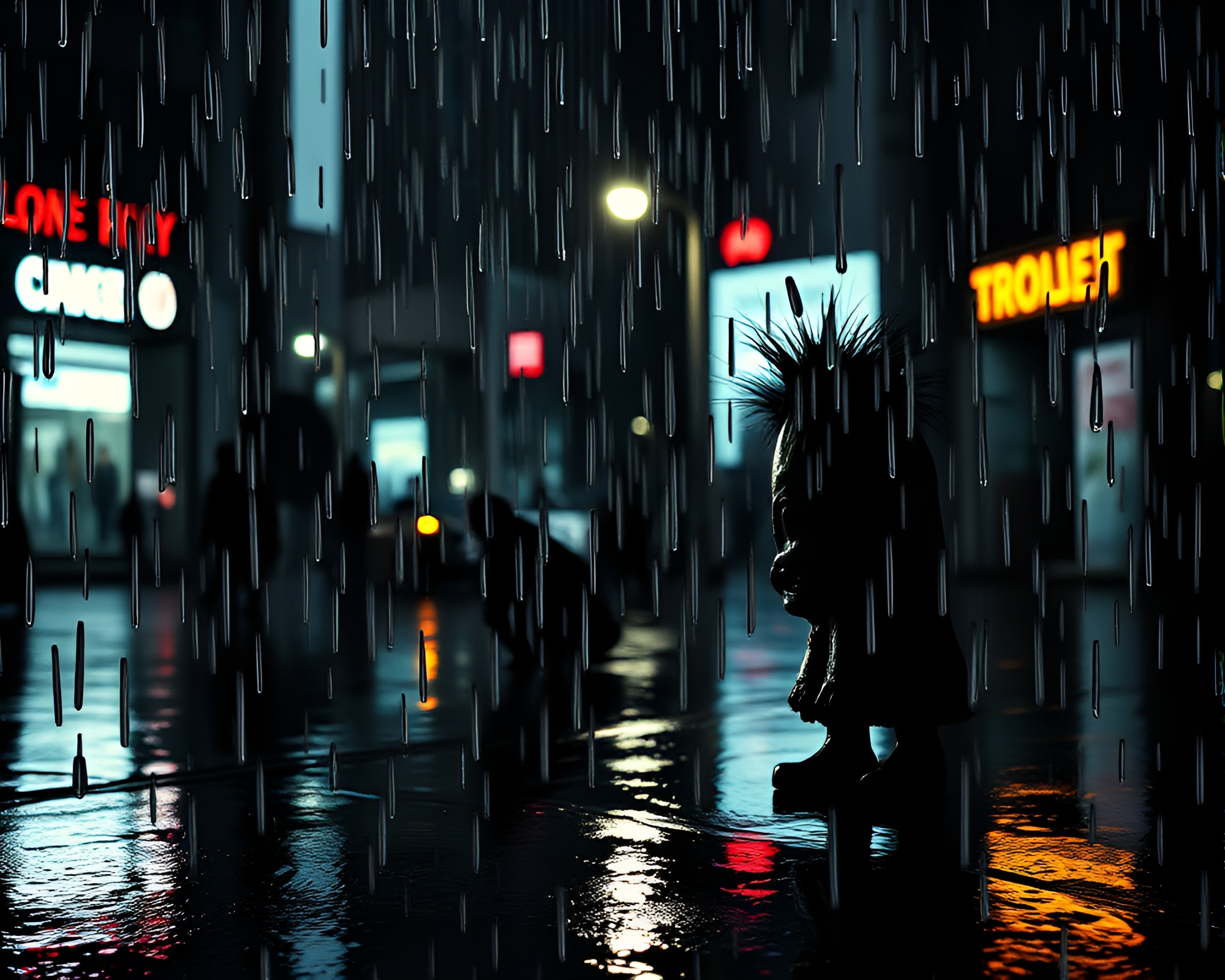 Rainy Troll Alley in Film Noir Style – free AI stock image
