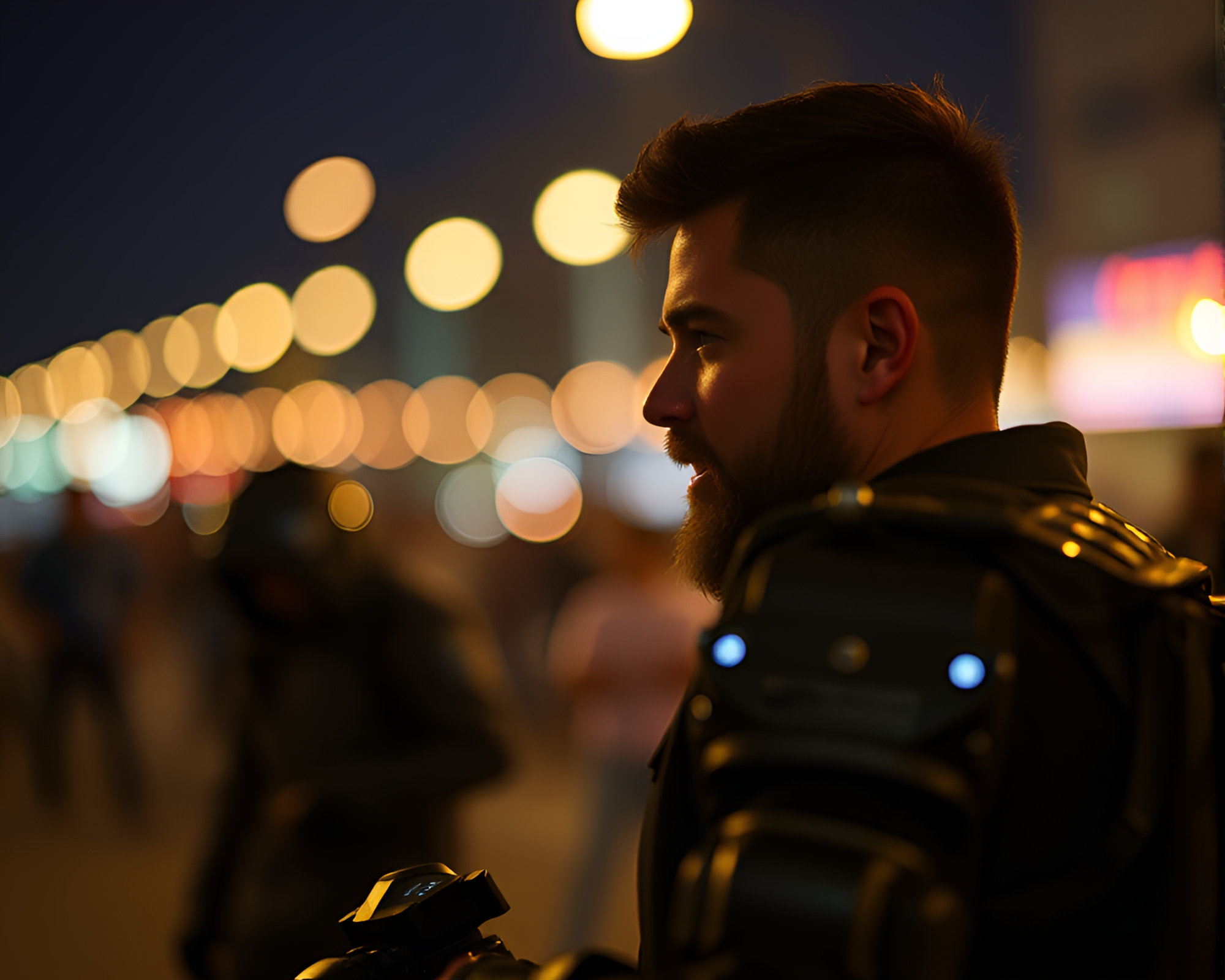 Glowing Battle Mech in Candid Bokeh Moment – free AI stock image