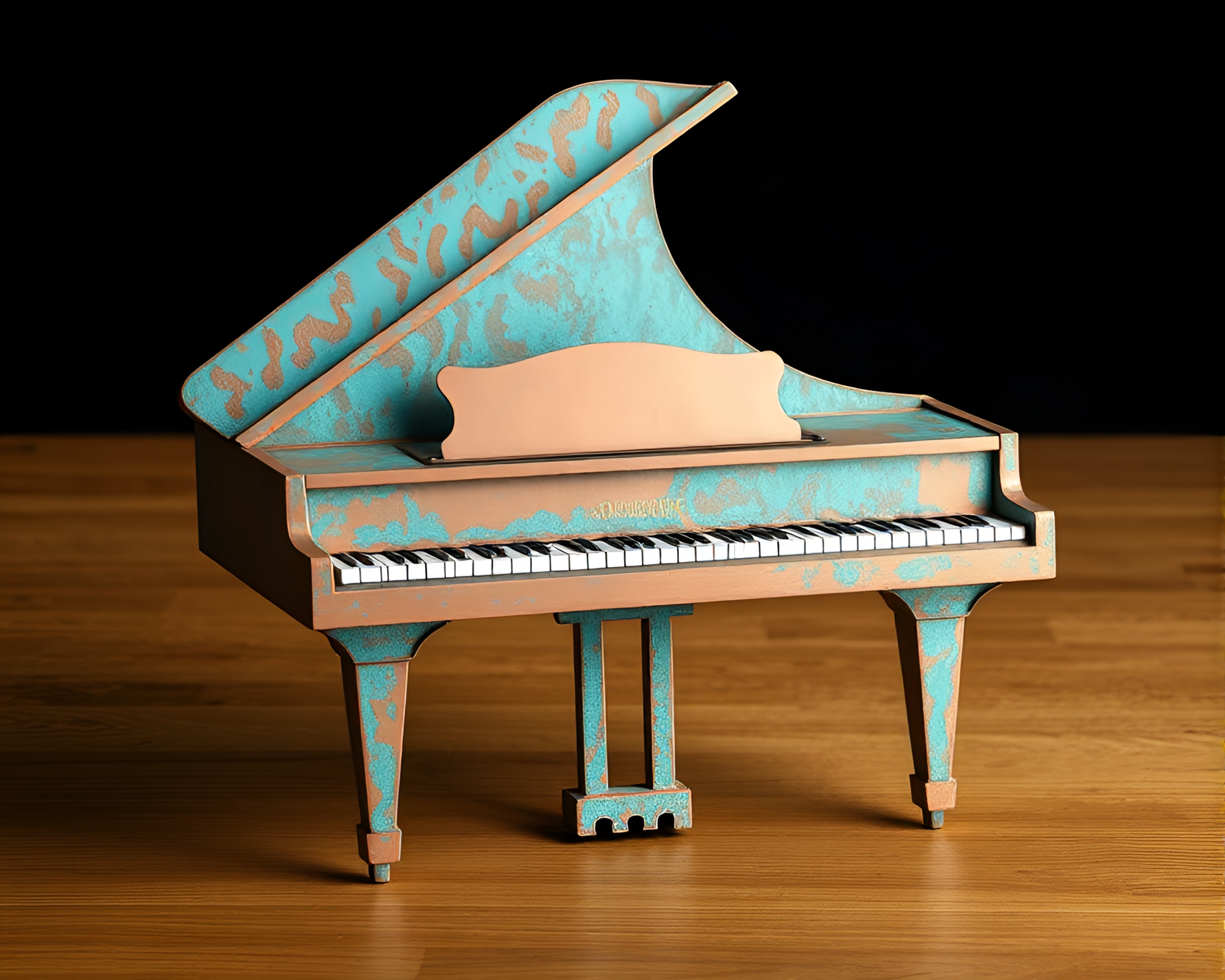 Copper Verdigris Piano Reverie – free AI stock image