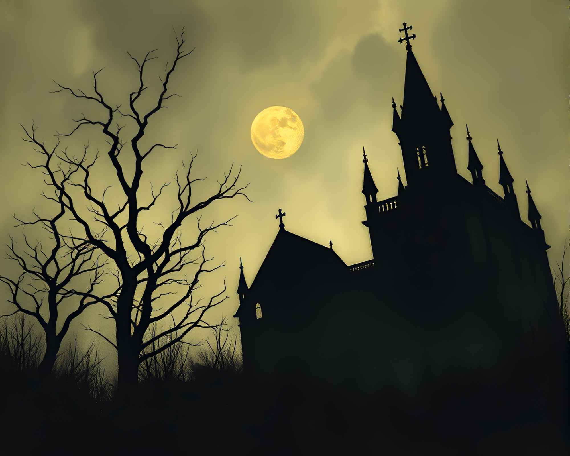 Gothic silhouette horror in gouache painting – free AI stock image