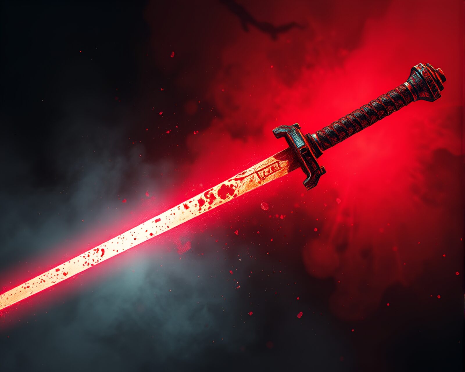 Illustration of a futuristic laser sword covered in rust.