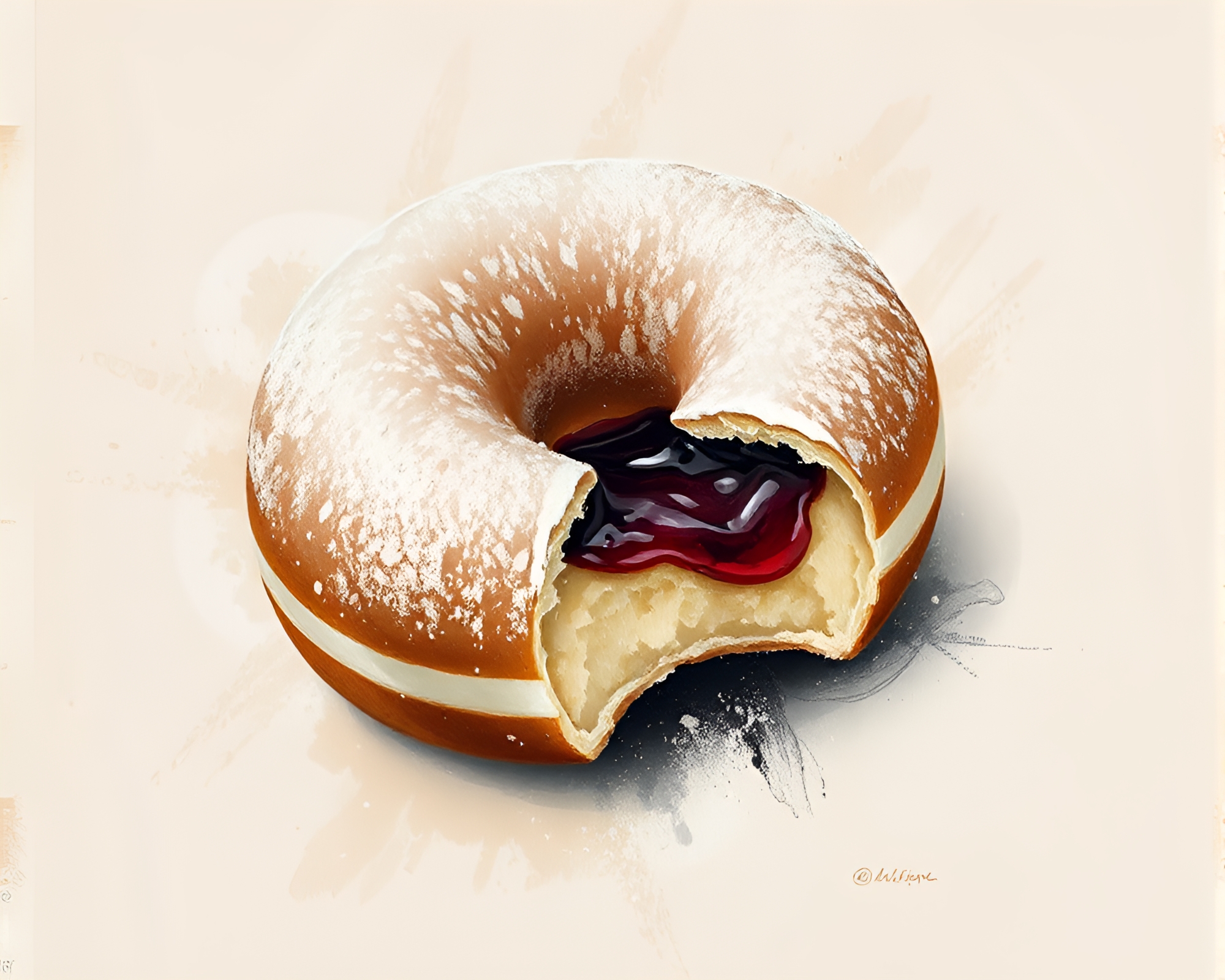 Feather Dusting Doughnut in Matte Fresco Painting – free AI stock image