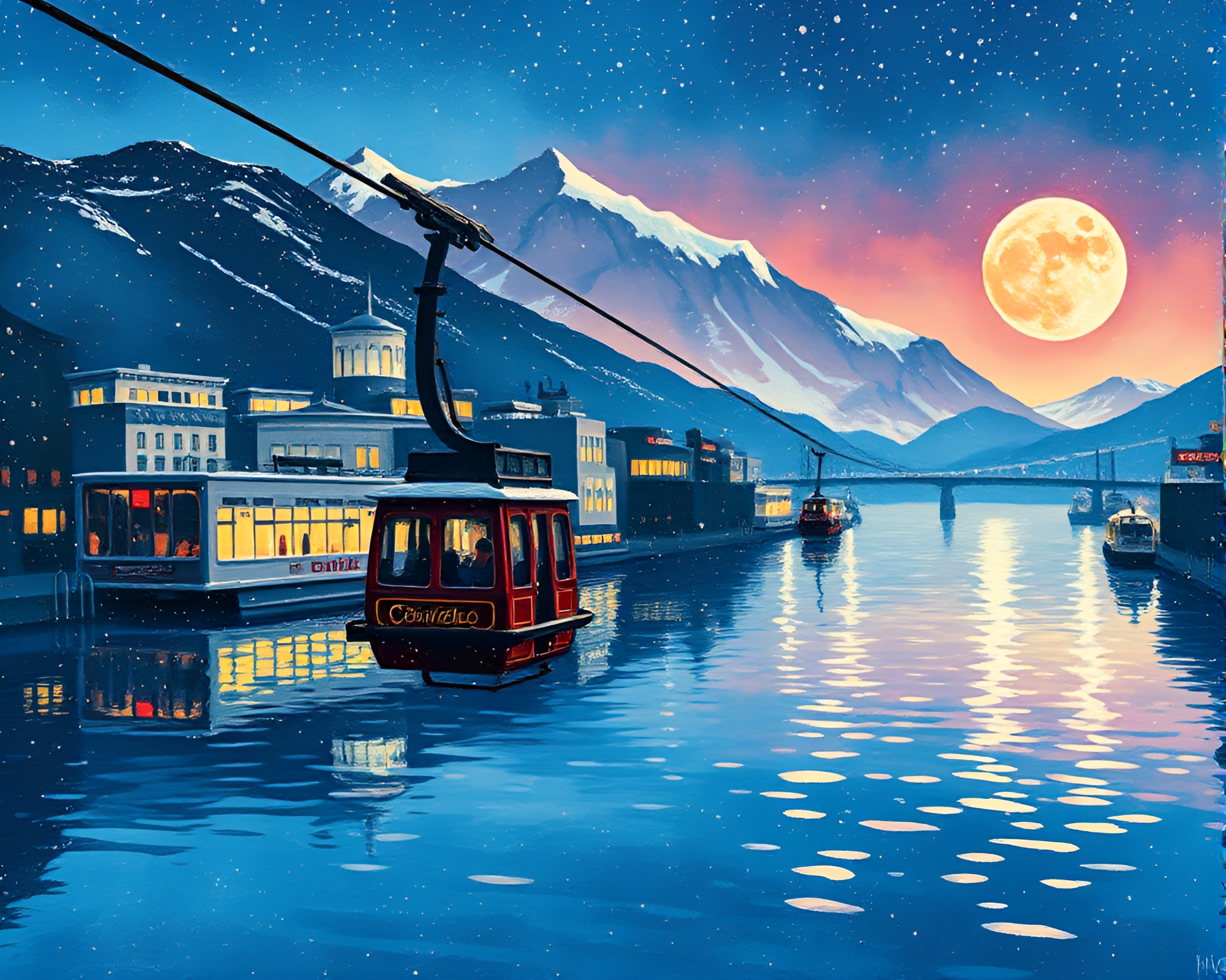 Majestic Gondola Lift Through Sapphire Forest – free AI stock image