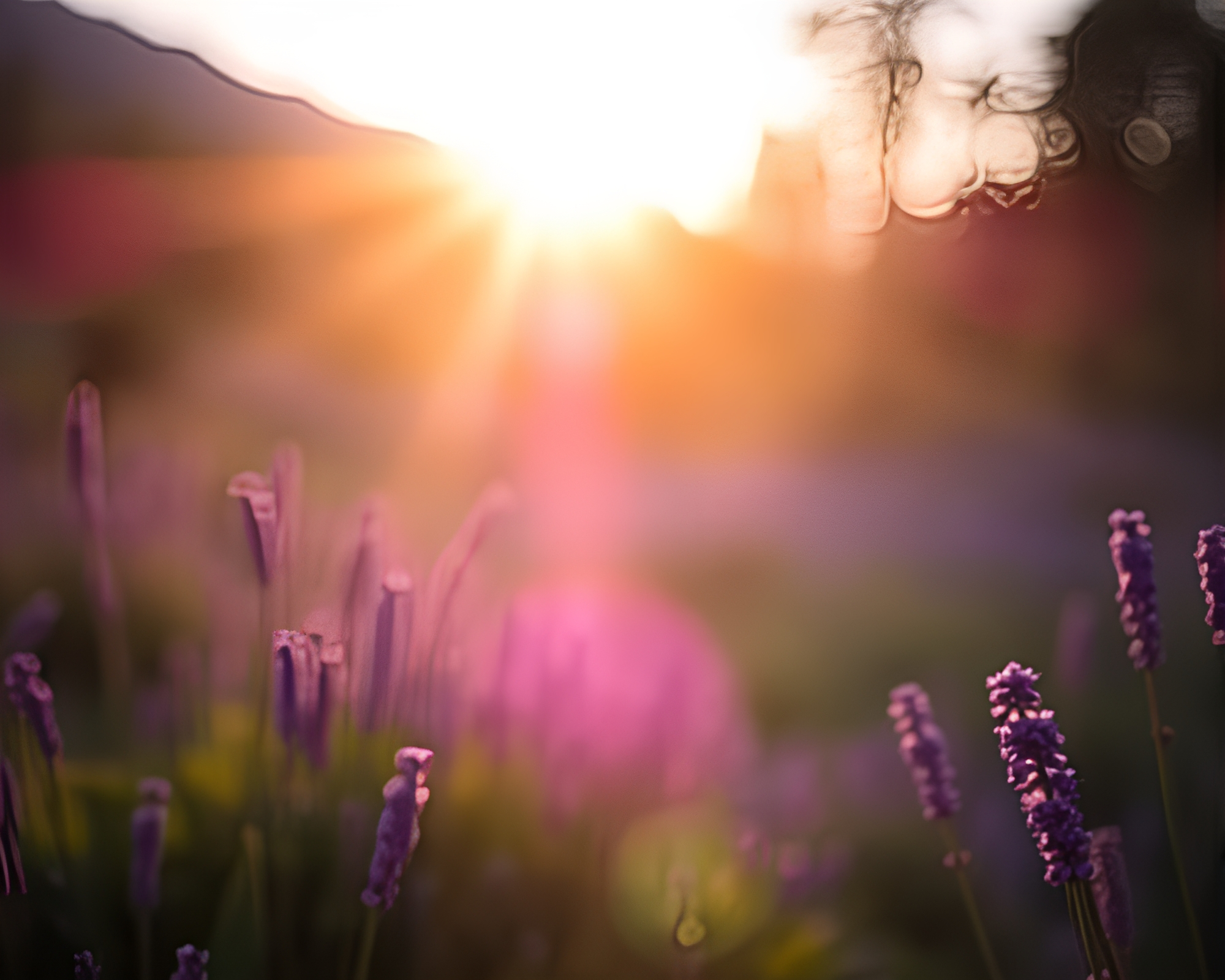 Ethereal Valley Sunset with Lens Sunburst – free AI stock image