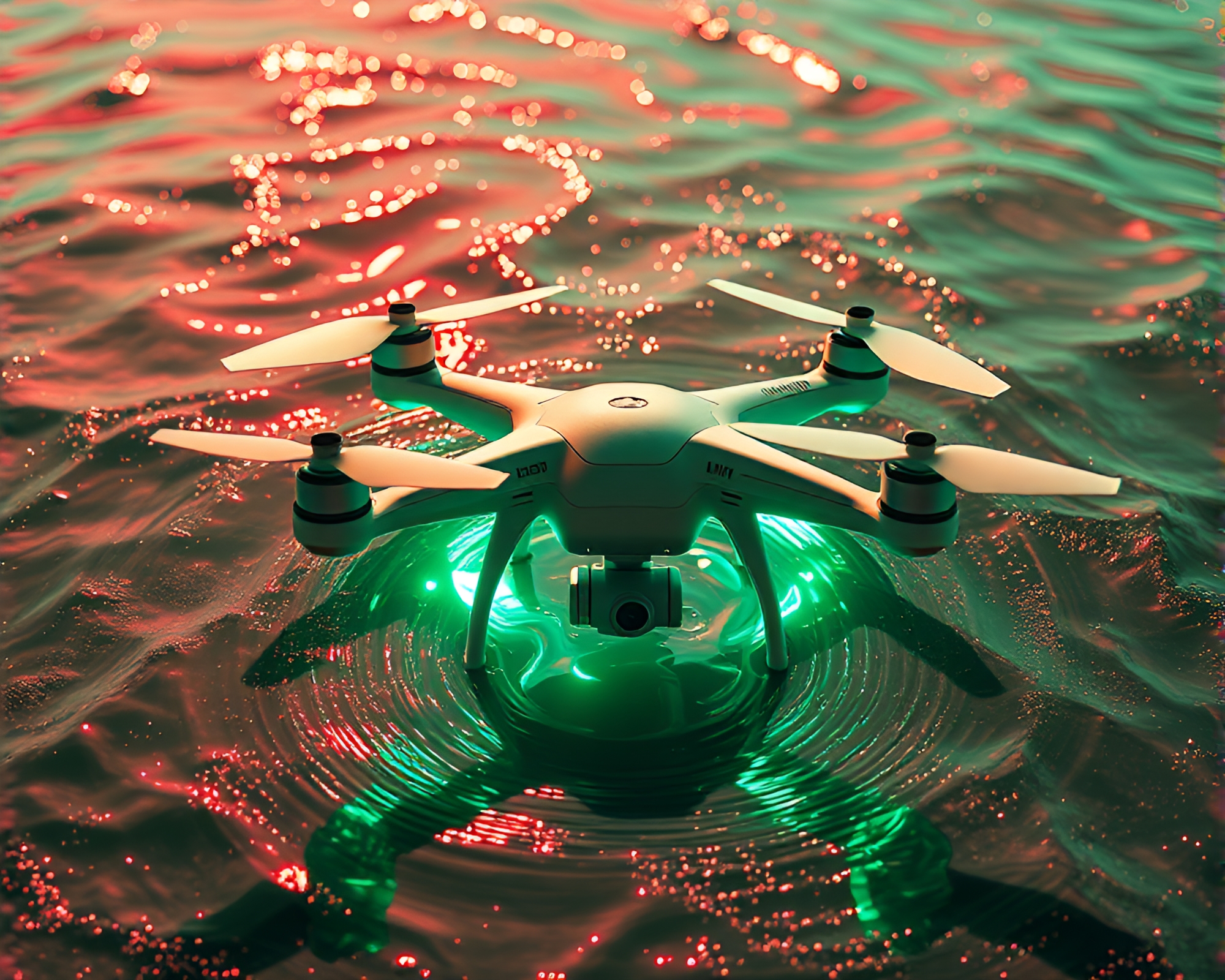 Infrared Drone Captures Emerald Water Distortion – free AI stock image