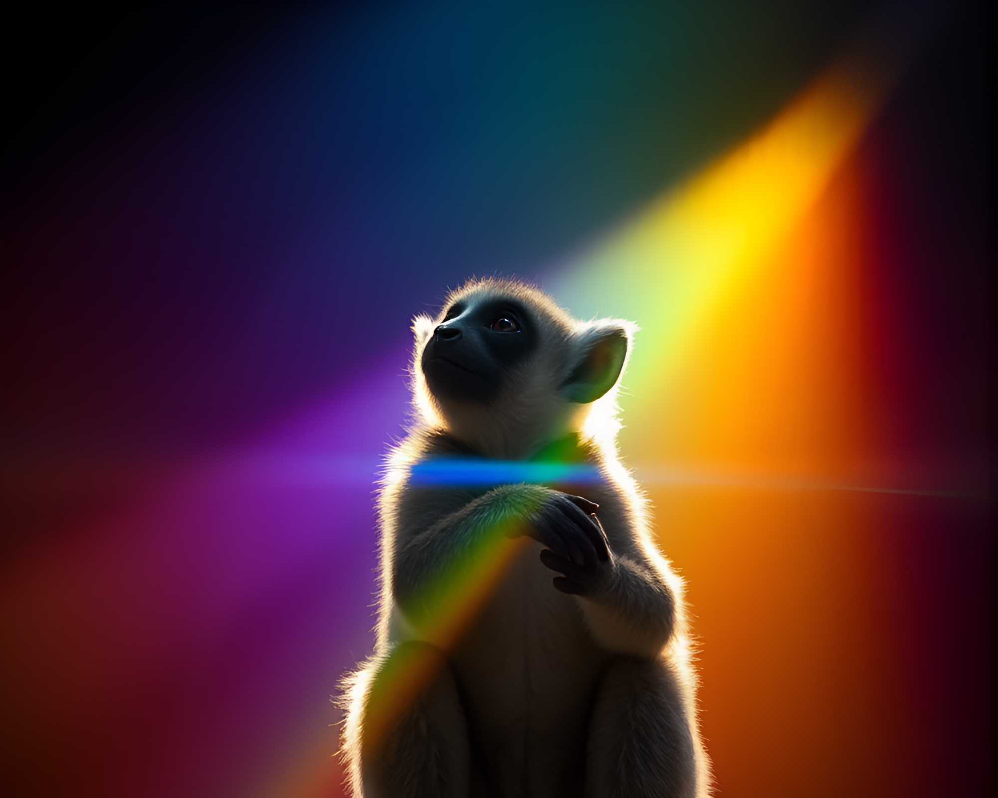 Lemur in Rainbow Refraction Digital Bloom – free AI stock image