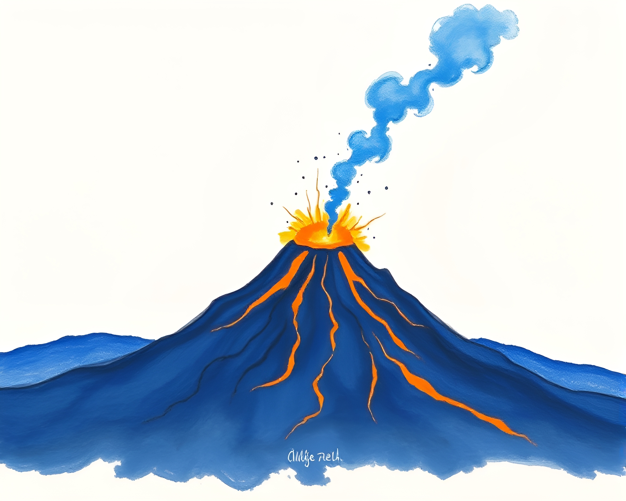 Majestic Volcanic Eruption in Cobalt Blue Conté Drawing – free AI stock image