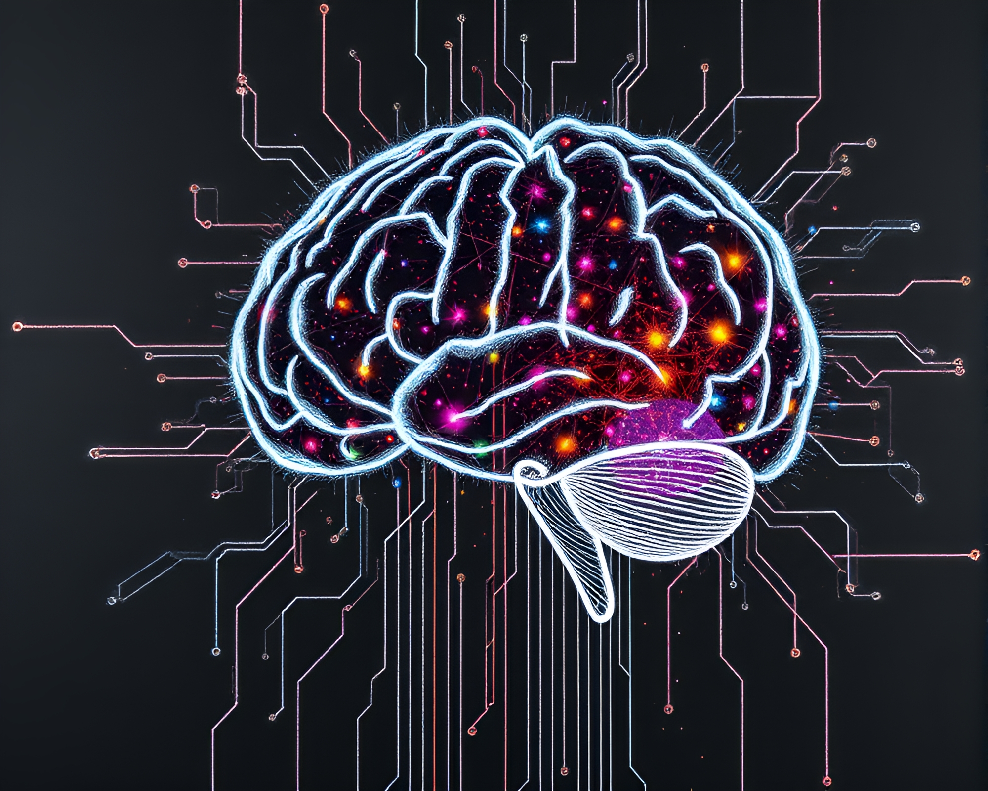 Abstract LED Brain Grid in Conté Crayon – free AI stock image