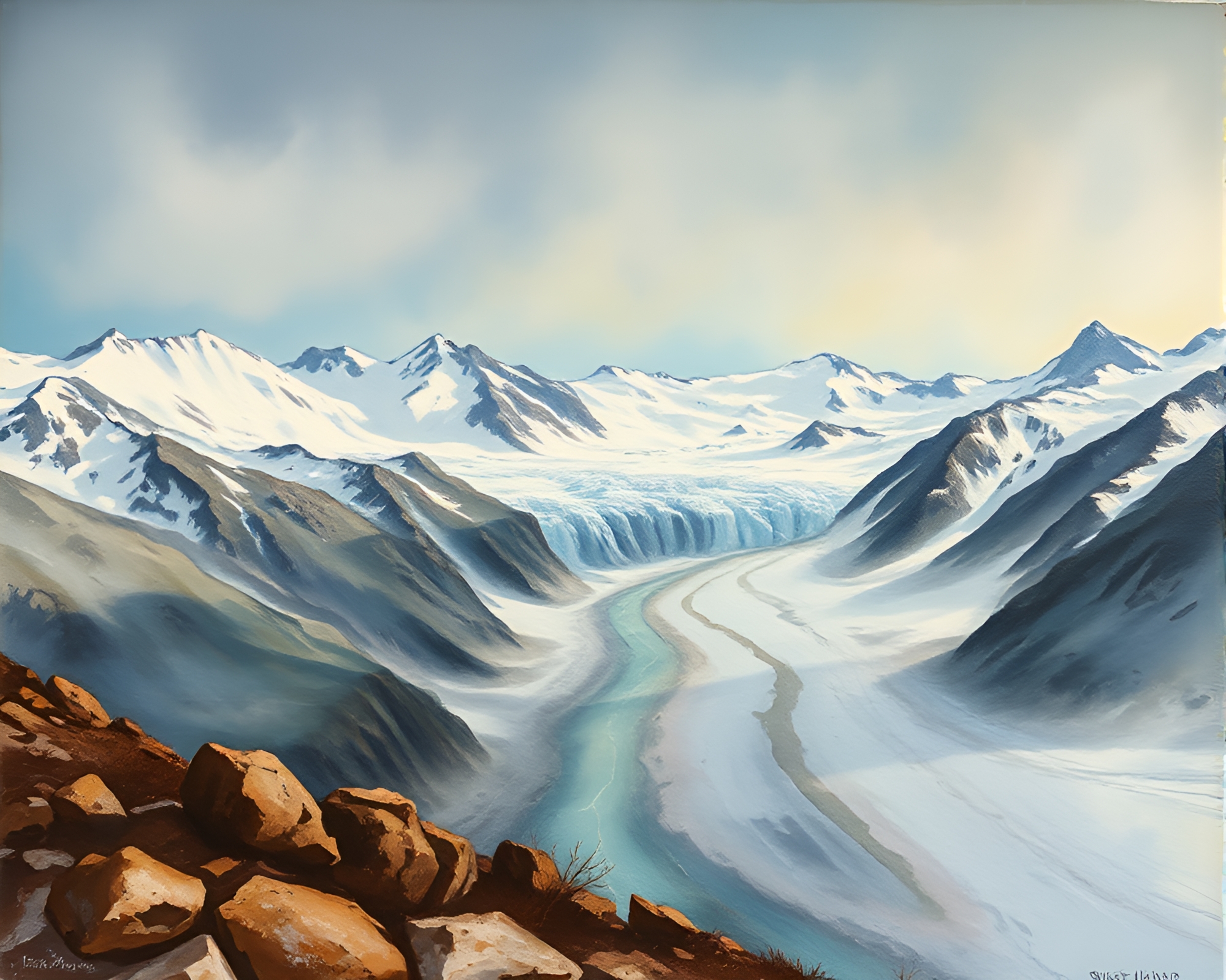 Glacial Majesty: Acid Wash Aurora Over Sgraffito Mountains – free AI stock image