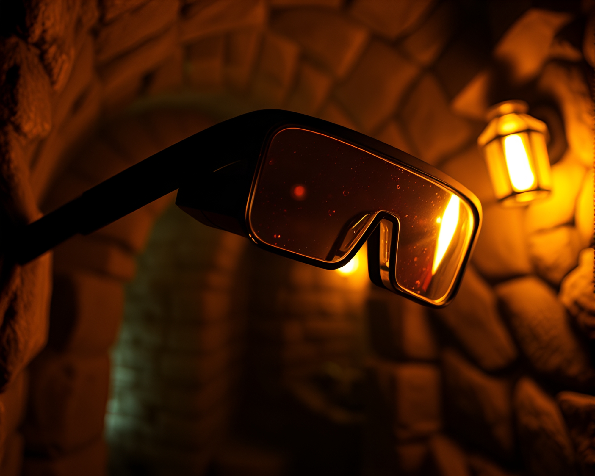 Augmented Reality Dungeon Exploration with Tilted Torchlight – free AI stock image