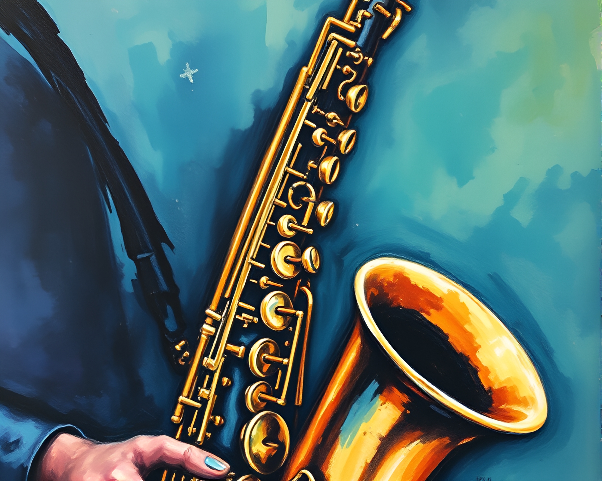 Gouache Saxophone Engraved Retro Composition – free AI stock image