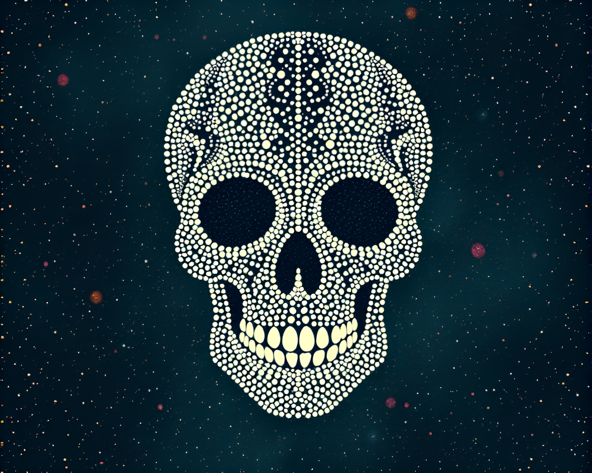 Dystopian Crystal Skull in Pointillist Acid Wash – free AI stock image