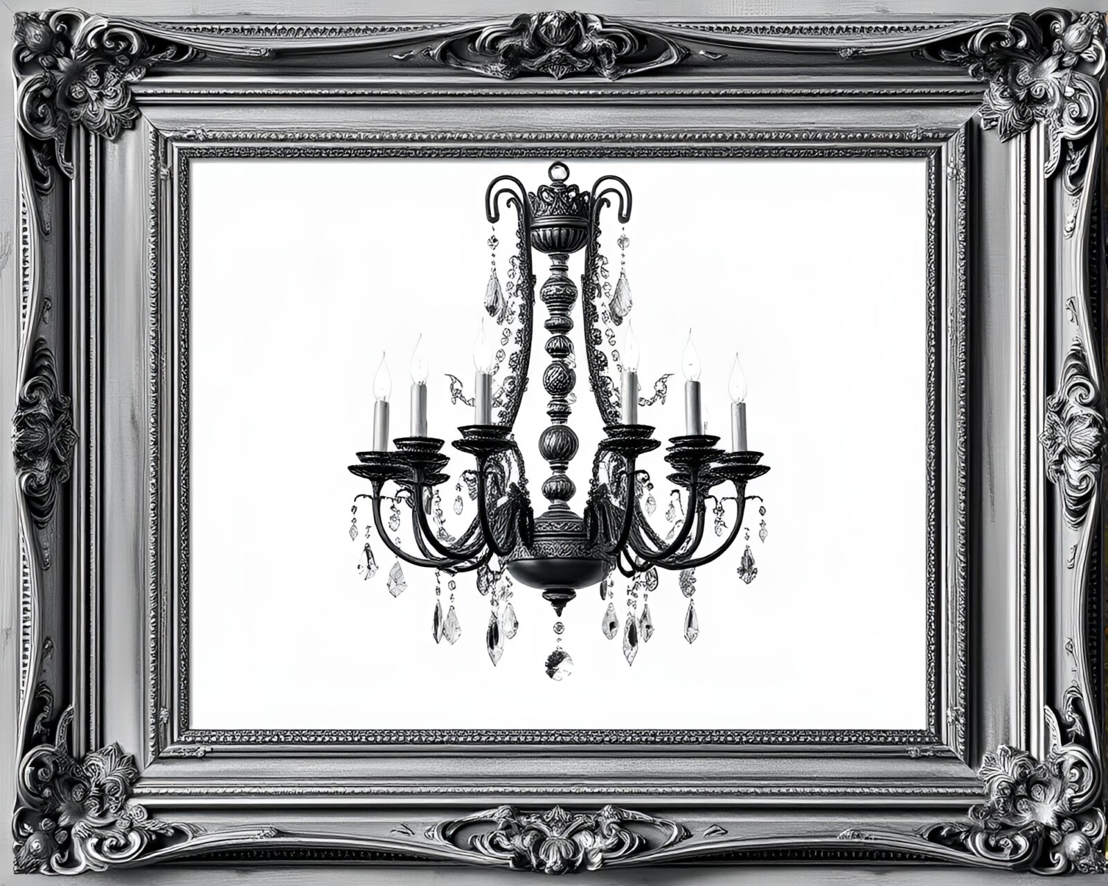 Enchanting graphite gray chandelier within intricate frame design